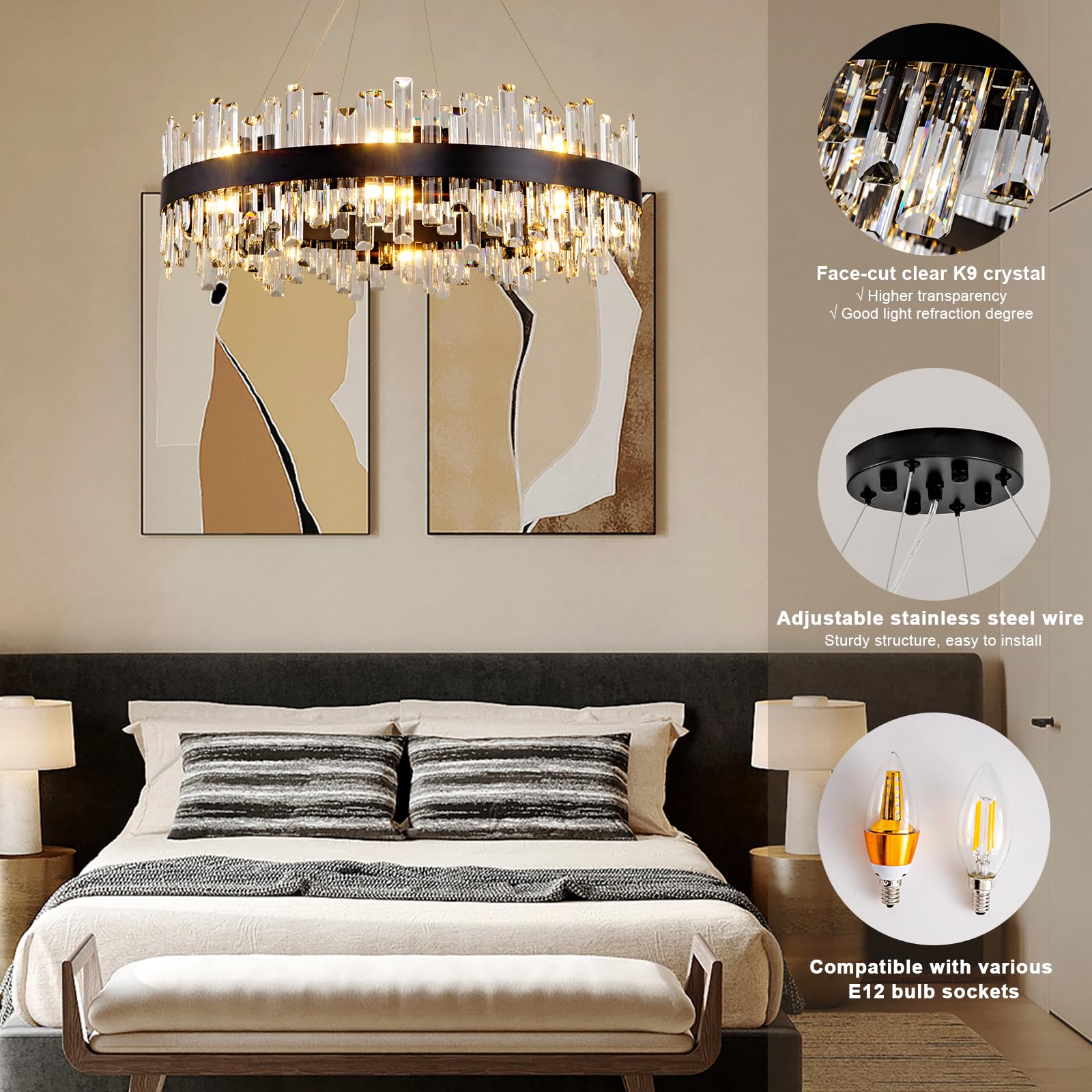 Chandelier for Dining Room, L35.4 Black Rectangle Crystal Chandelier Over Table, Modern 16 - Light Large Crystal Chandeliers Ceiling Light, Pendant Light Fixture for Kitchen Island Living Room - Camilalamps - B0CT8P57Z1