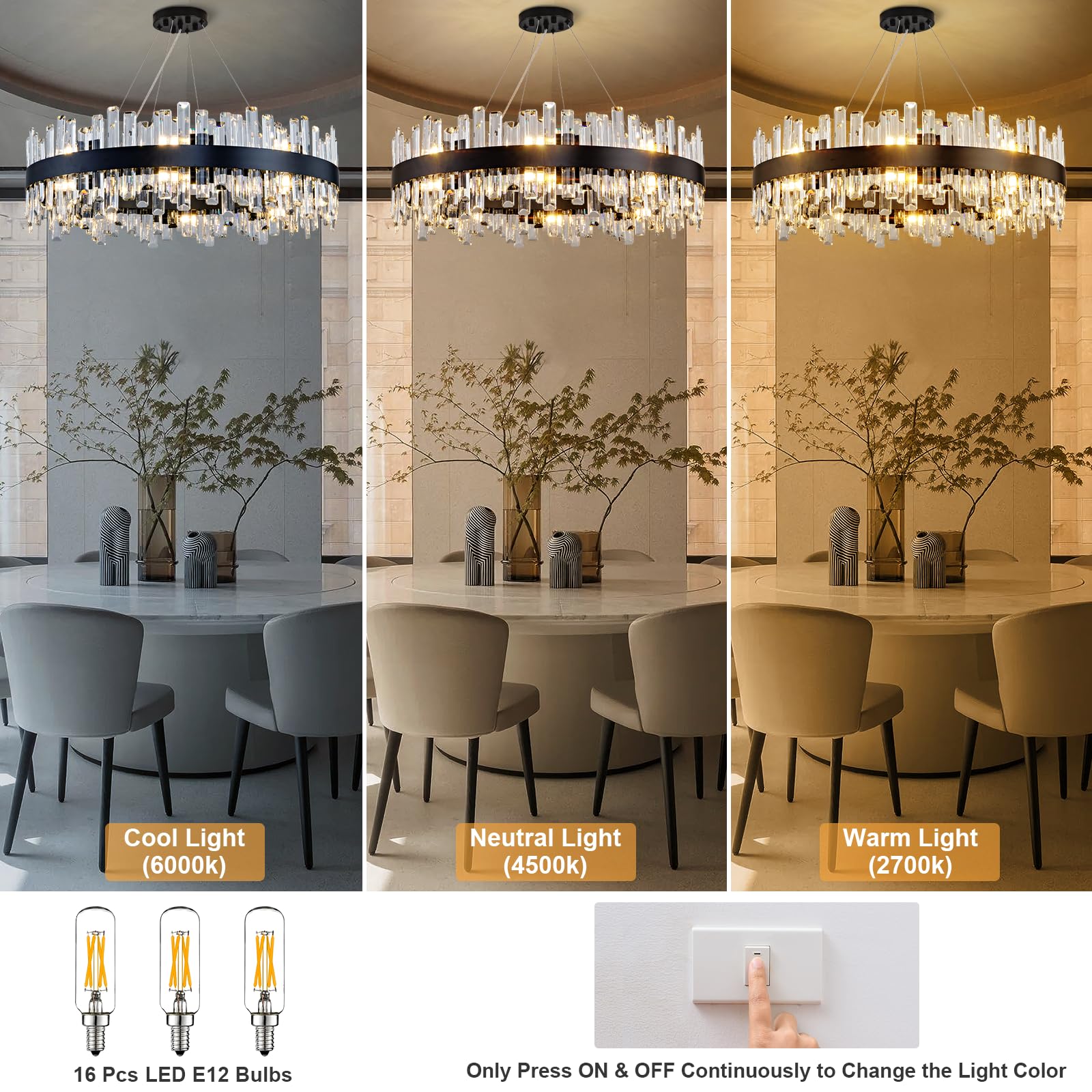 Chandelier for Dining Room, L35.4 Black Rectangle Crystal Chandelier Over Table, Modern 16 - Light Large Crystal Chandeliers Ceiling Light, Pendant Light Fixture for Kitchen Island Living Room - Camilalamps - B0CT8P57Z1