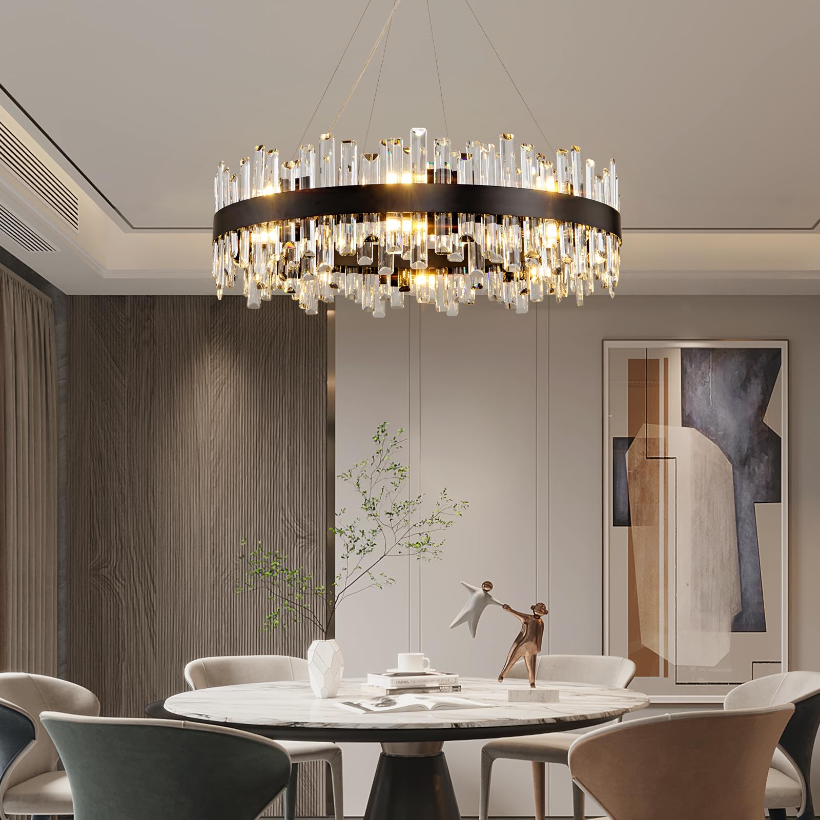 Chandelier for Dining Room, L35.4 Black Rectangle Crystal Chandelier Over Table, Modern 16 - Light Large Crystal Chandeliers Ceiling Light, Pendant Light Fixture for Kitchen Island Living Room - Camilalamps - B0CT8P57Z1
