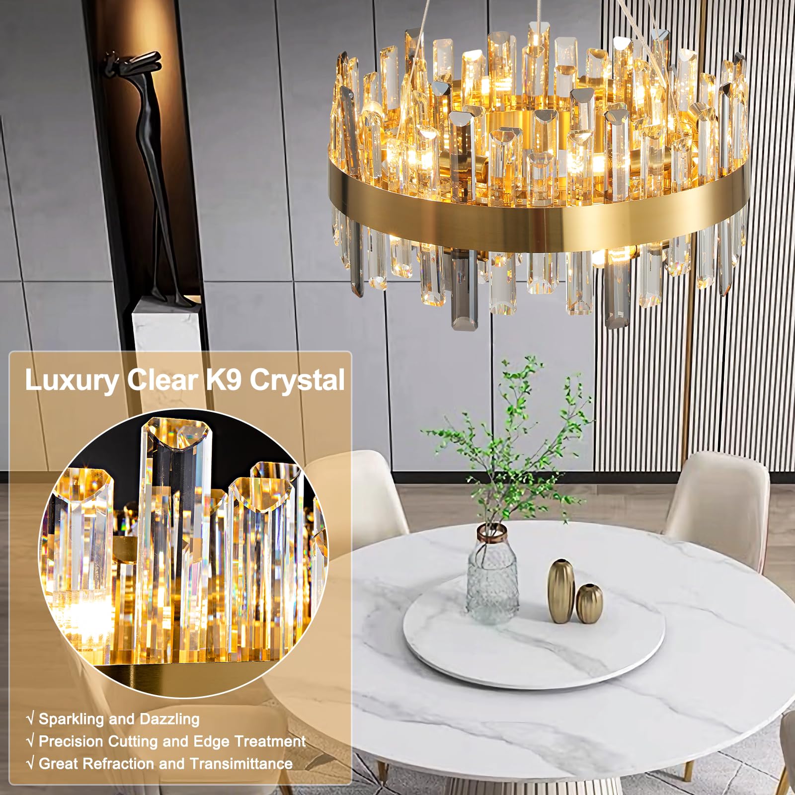 Chandelier for Dining Room, L35.4 Black Rectangle Crystal Chandelier Over Table, Modern 16 - Light Large Crystal Chandeliers Ceiling Light, Pendant Light Fixture for Kitchen Island Living Room - Camilalamps - B0CT8P57Z1