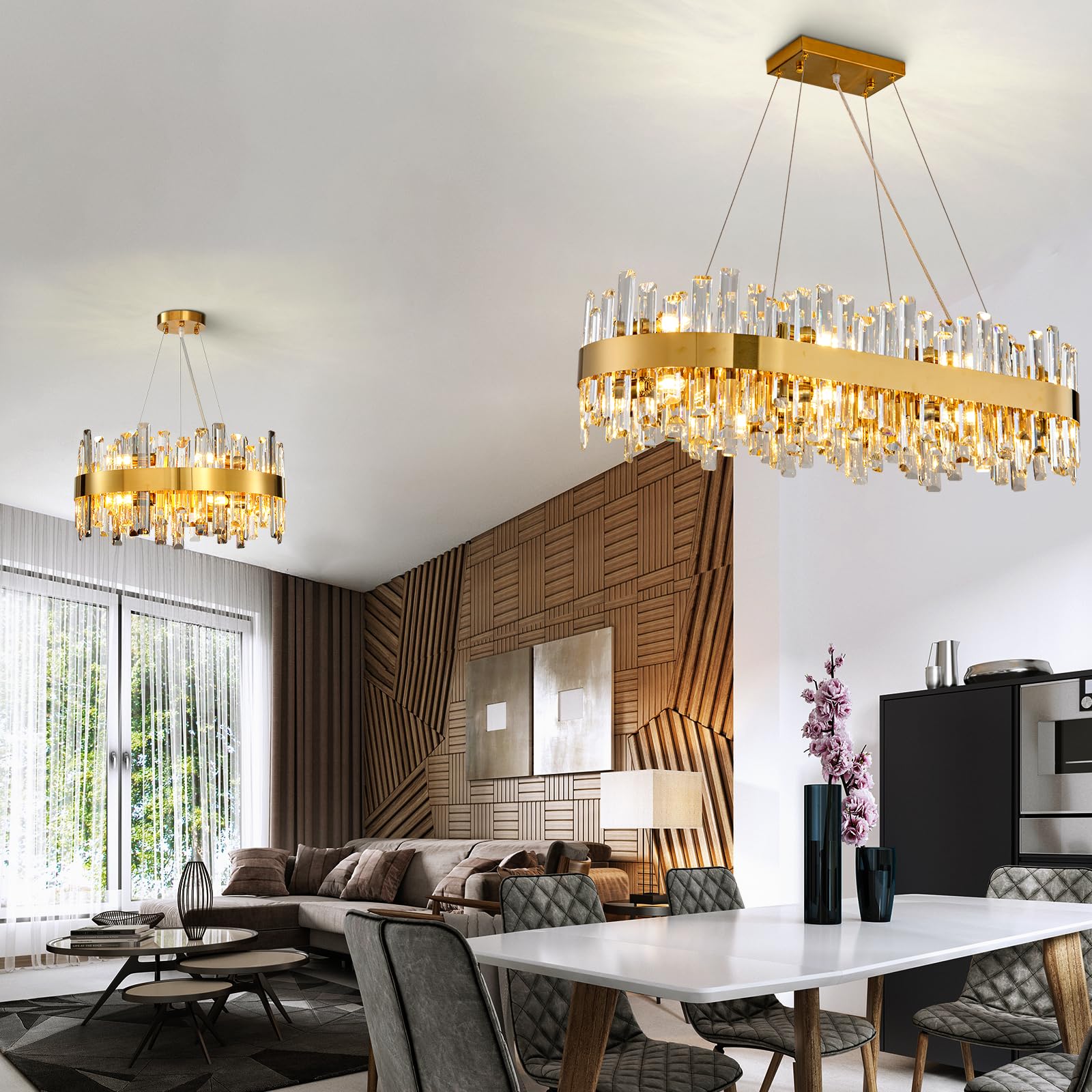Chandelier for Dining Room, L35.4 Black Rectangle Crystal Chandelier Over Table, Modern 16 - Light Large Crystal Chandeliers Ceiling Light, Pendant Light Fixture for Kitchen Island Living Room - Camilalamps - B0CT8P57Z1