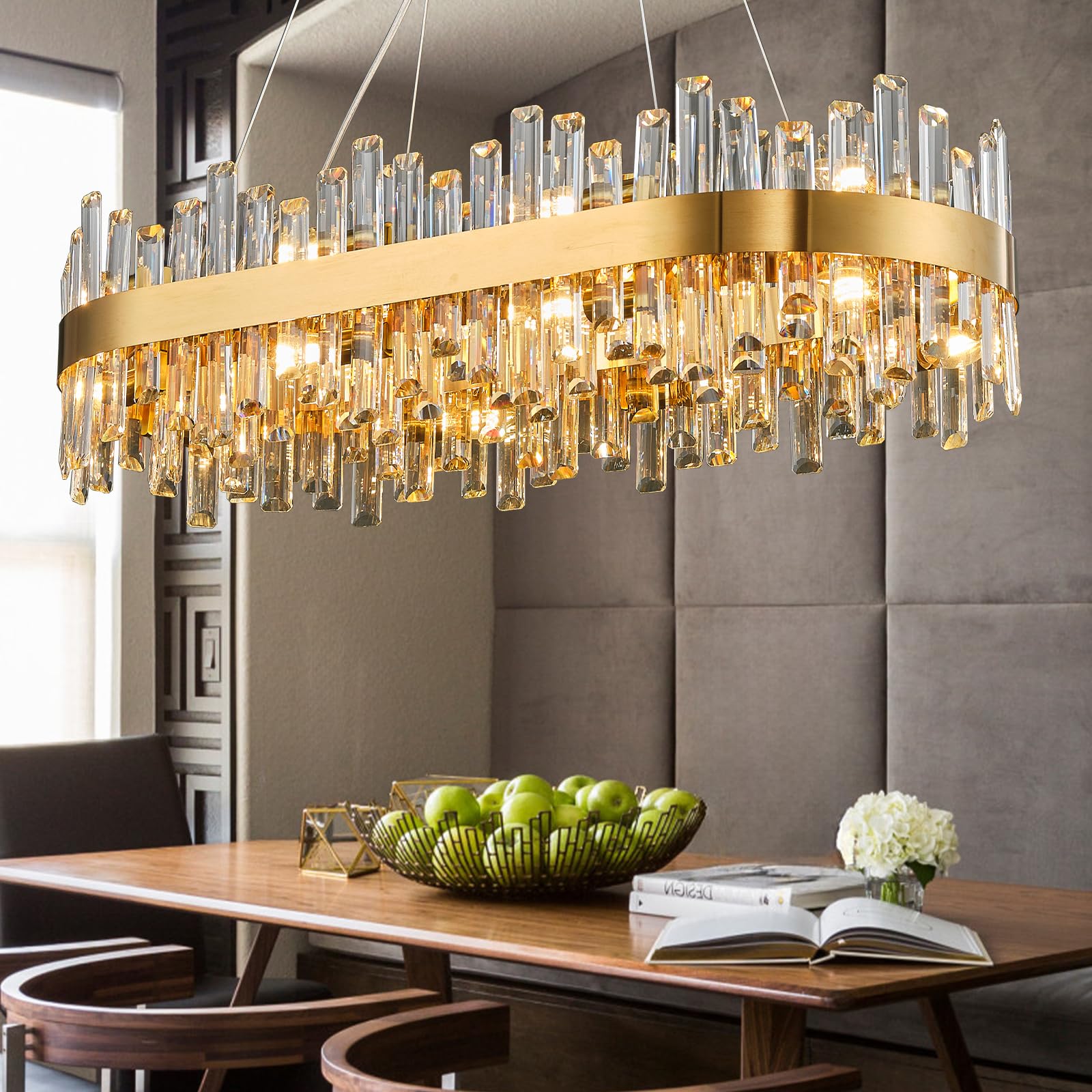 Chandelier for Dining Room, L35.4 Black Rectangle Crystal Chandelier Over Table, Modern 16 - Light Large Crystal Chandeliers Ceiling Light, Pendant Light Fixture for Kitchen Island Living Room - Camilalamps - B0CT8P57Z1