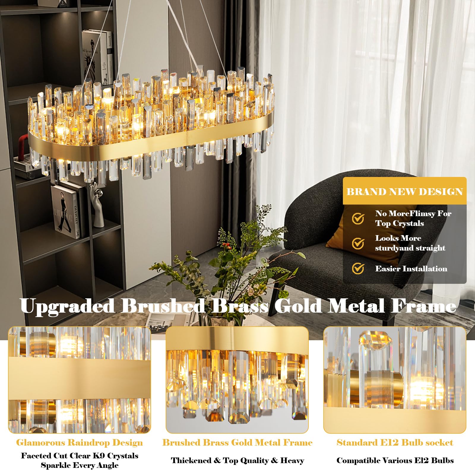 Chandelier for Dining Room, L35.4 Black Rectangle Crystal Chandelier Over Table, Modern 16 - Light Large Crystal Chandeliers Ceiling Light, Pendant Light Fixture for Kitchen Island Living Room - Camilalamps - B0CT8P57Z1