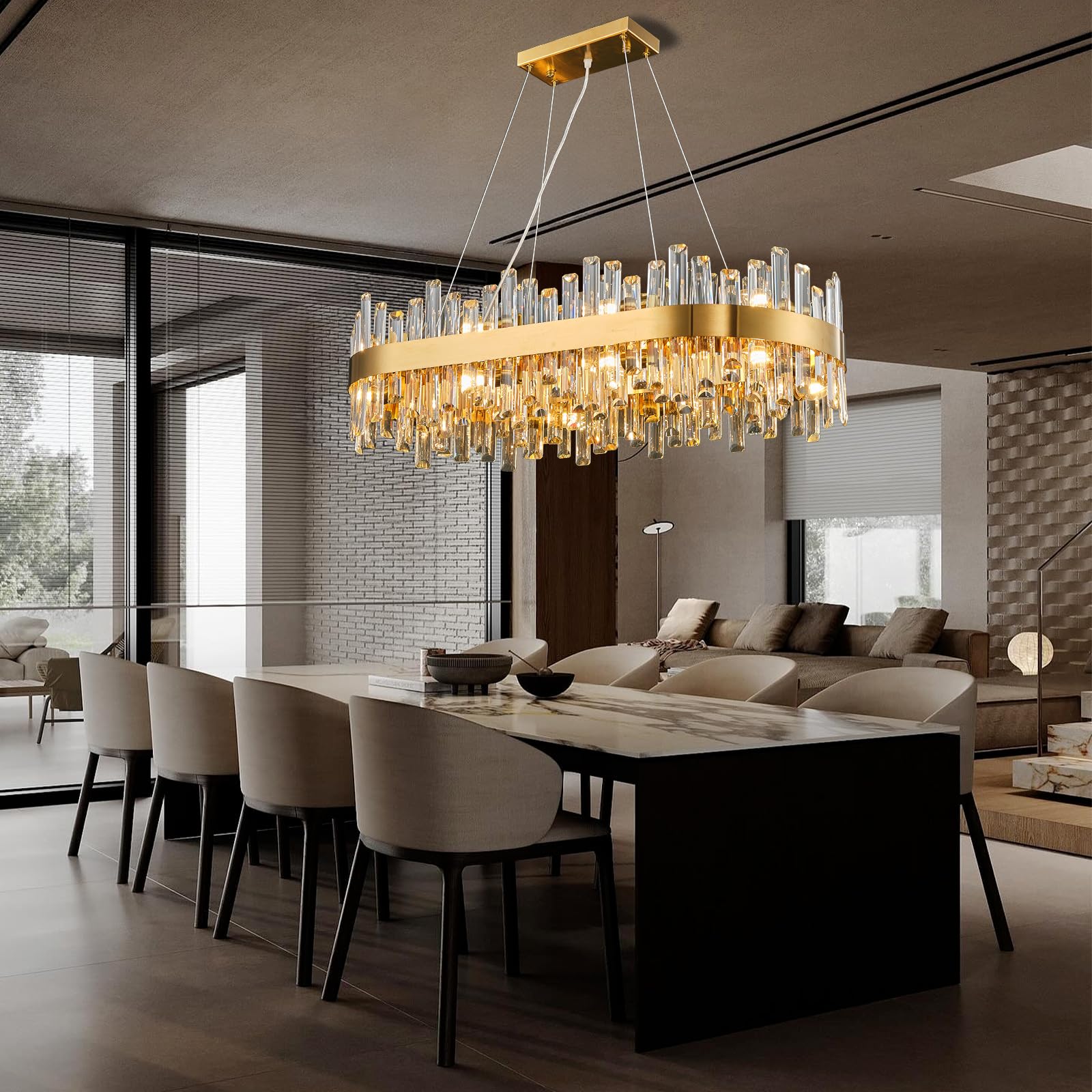 Chandelier for Dining Room, L35.4 Black Rectangle Crystal Chandelier Over Table, Modern 16 - Light Large Crystal Chandeliers Ceiling Light, Pendant Light Fixture for Kitchen Island Living Room - Camilalamps - B0CT8P57Z1