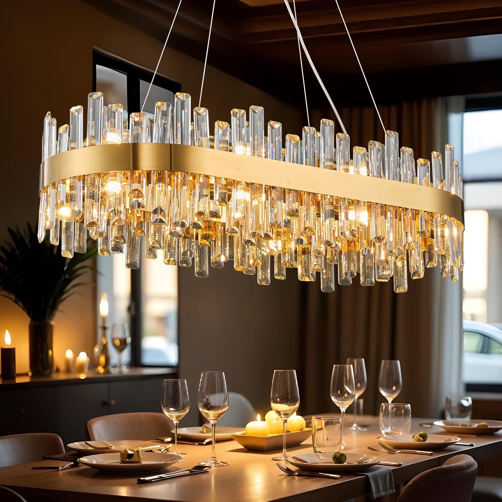 Chandelier for Dining Room, L35.4 Black Rectangle Crystal Chandelier Over Table, Modern 16 - Light Large Crystal Chandeliers Ceiling Light, Pendant Light Fixture for Kitchen Island Living Room - Camilalamps - B0CDKR1Z93