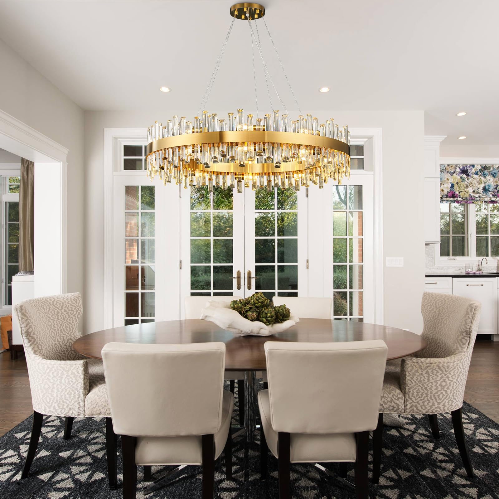 Chandelier for Dining Room, L35.4 Black Rectangle Crystal Chandelier Over Table, Modern 16 - Light Large Crystal Chandeliers Ceiling Light, Pendant Light Fixture for Kitchen Island Living Room - Camilalamps - B0CT8P57Z1