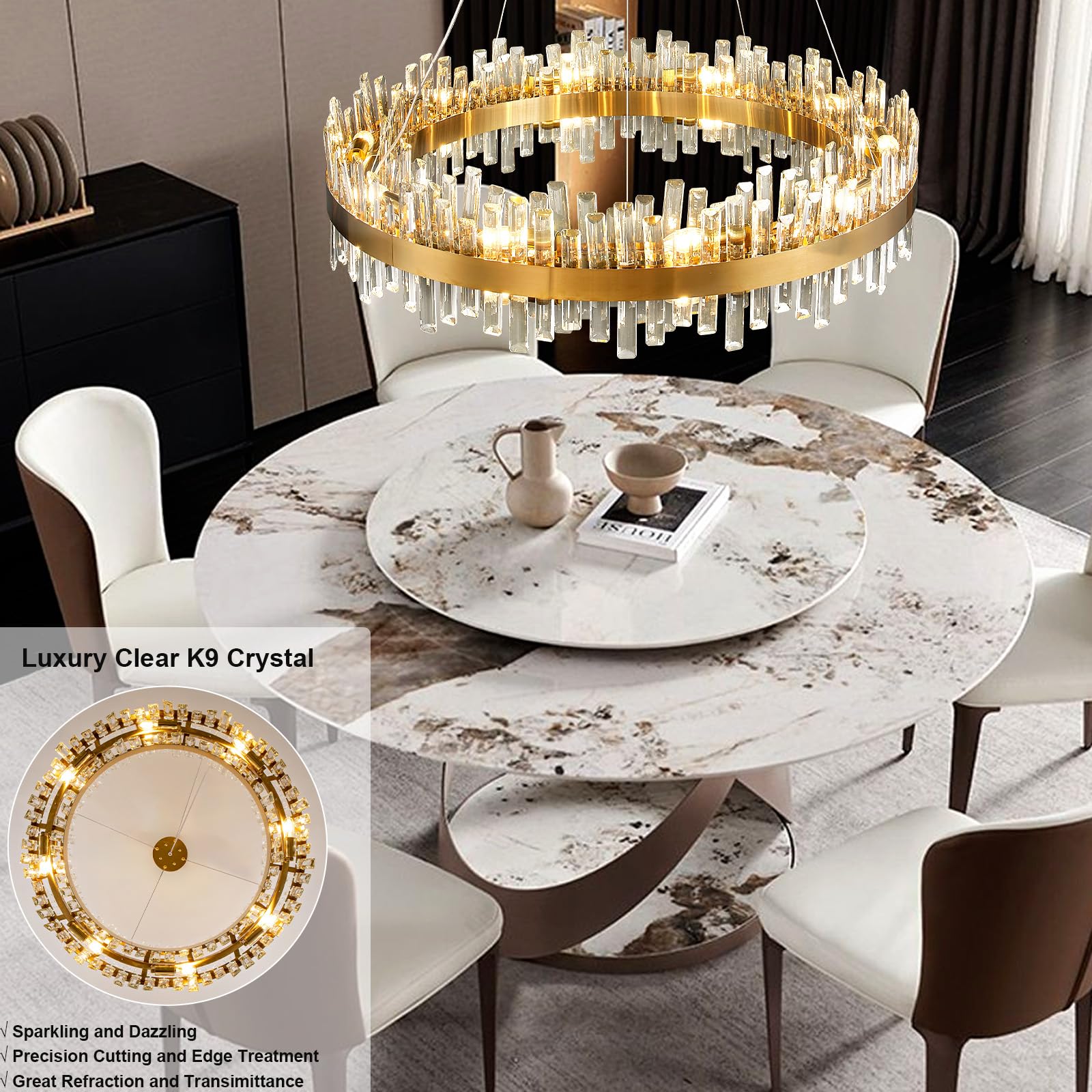 Chandelier for Dining Room, L35.4 Black Rectangle Crystal Chandelier Over Table, Modern 16 - Light Large Crystal Chandeliers Ceiling Light, Pendant Light Fixture for Kitchen Island Living Room - Camilalamps - B0CT8P57Z1