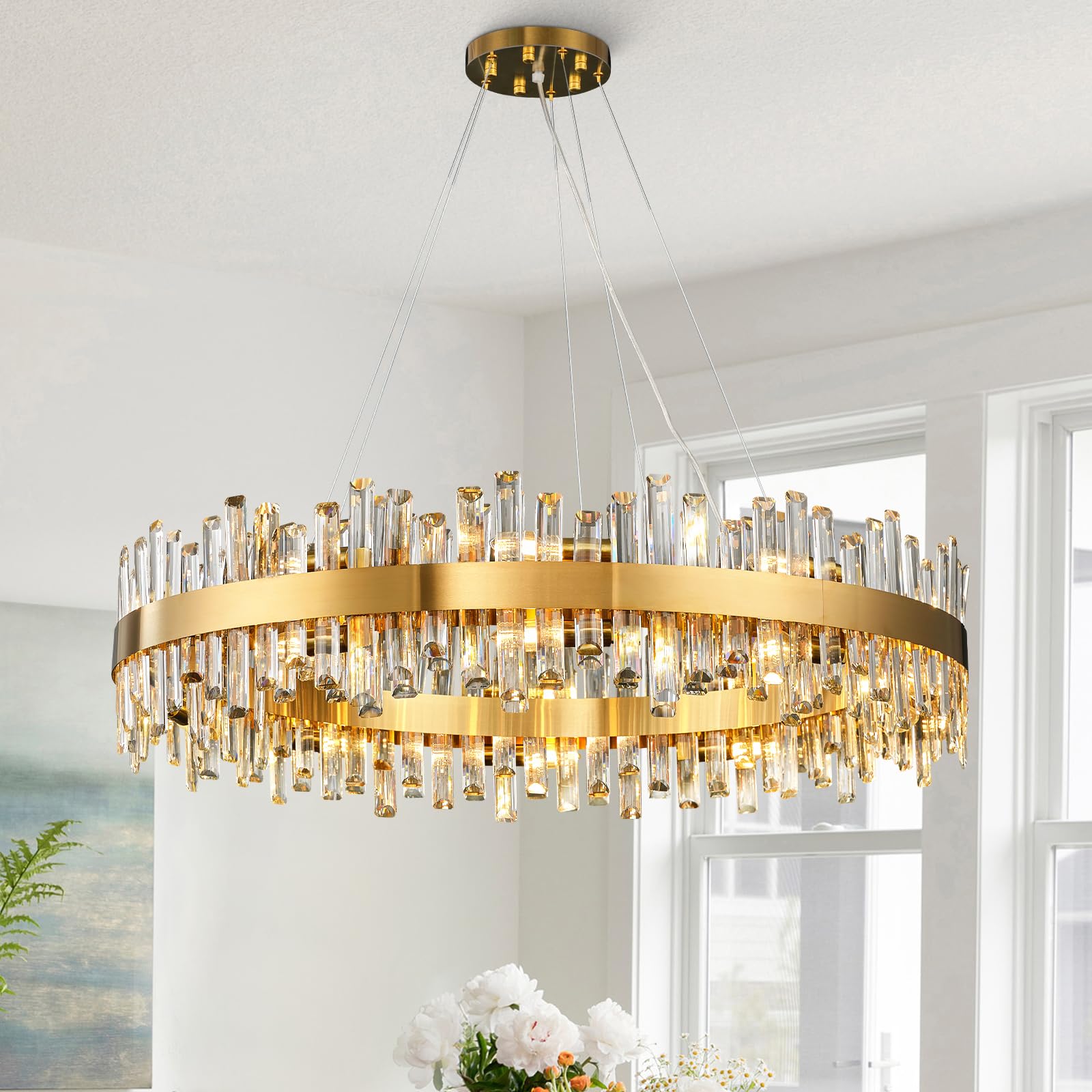 Chandelier for Dining Room, L35.4 Black Rectangle Crystal Chandelier Over Table, Modern 16 - Light Large Crystal Chandeliers Ceiling Light, Pendant Light Fixture for Kitchen Island Living Room - Camilalamps - B0CT8M6Y38