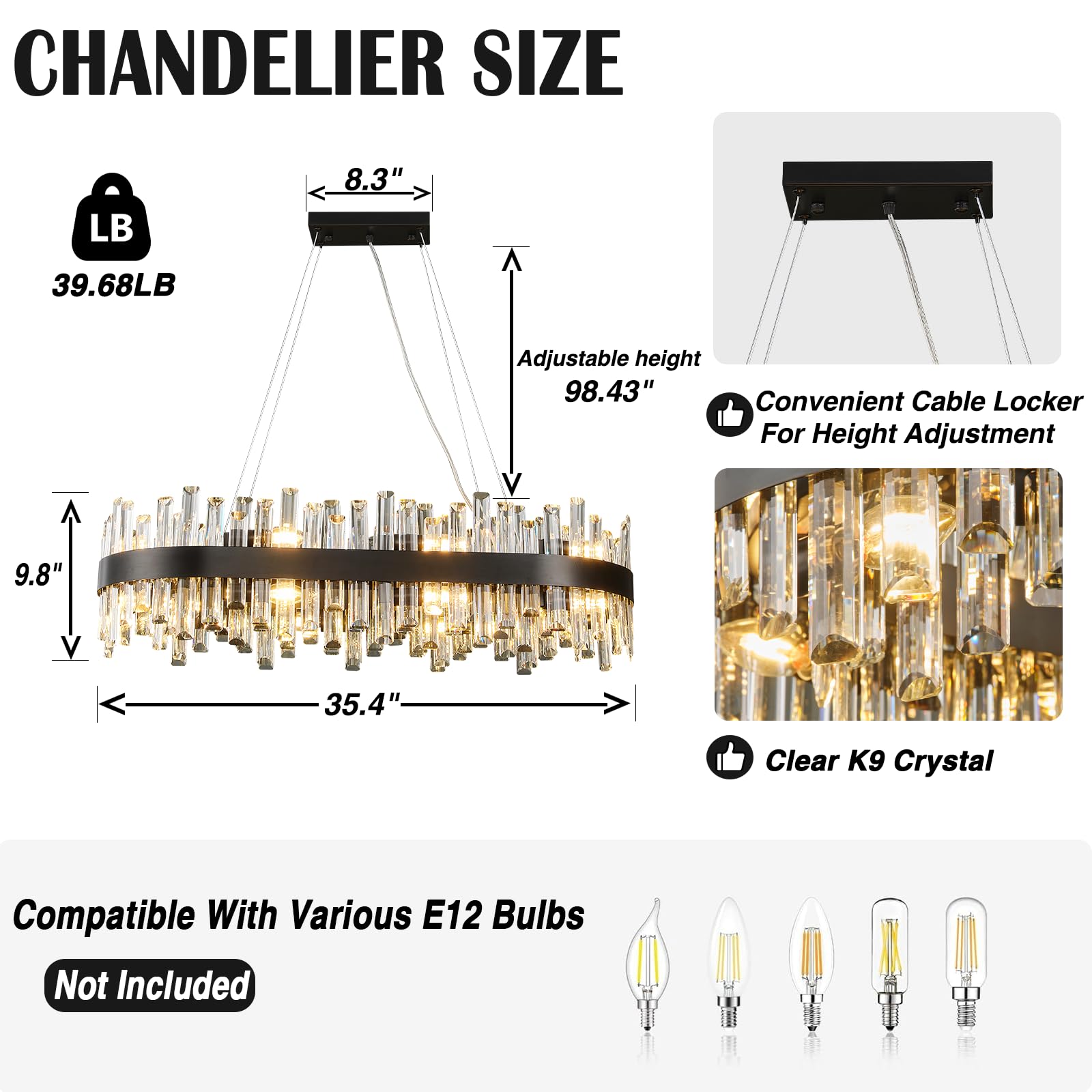 Chandelier for Dining Room, L35.4 Black Rectangle Crystal Chandelier Over Table, Modern 16 - Light Large Crystal Chandeliers Ceiling Light, Pendant Light Fixture for Kitchen Island Living Room - Camilalamps - B0CT8P57Z1