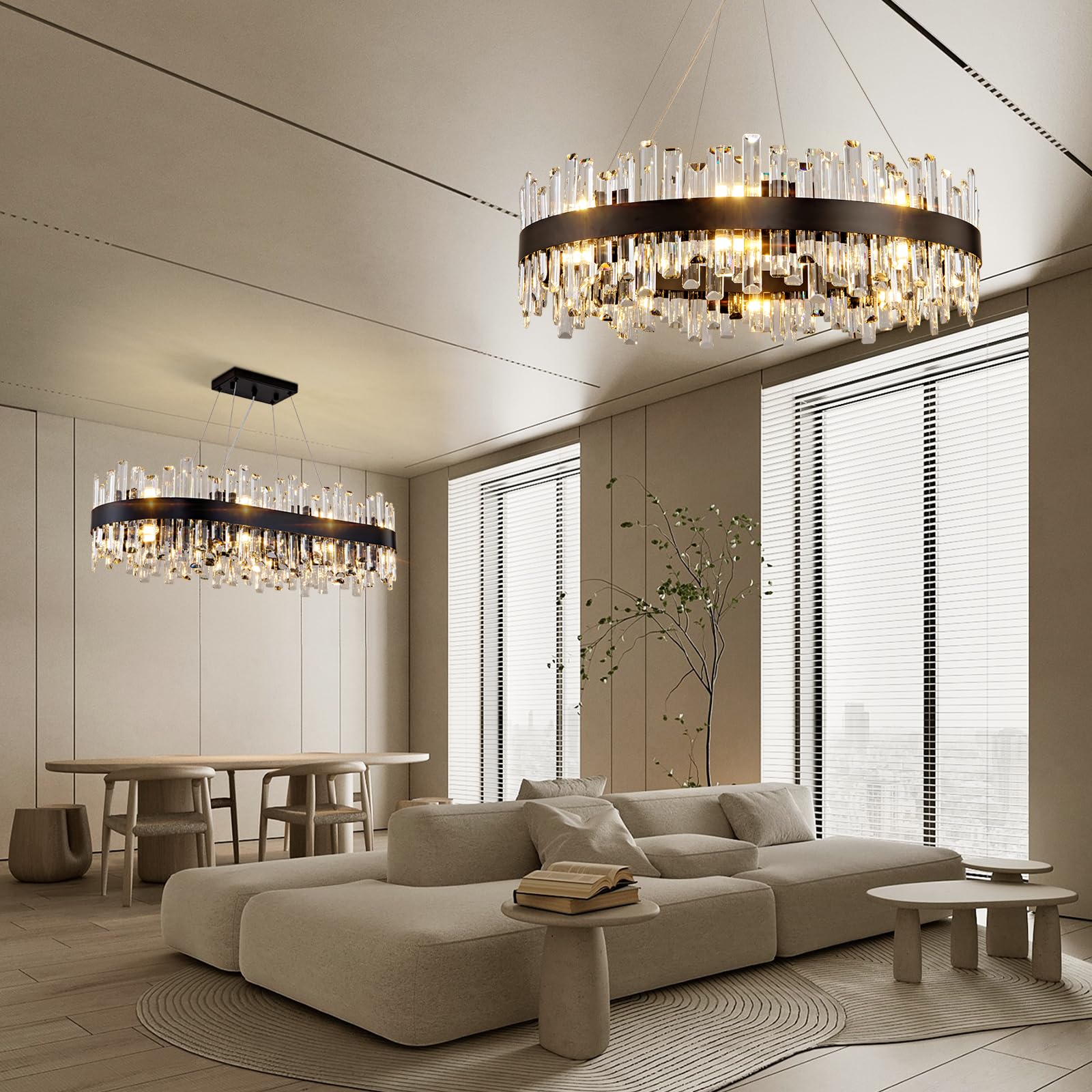 Chandelier for Dining Room, L35.4 Black Rectangle Crystal Chandelier Over Table, Modern 16 - Light Large Crystal Chandeliers Ceiling Light, Pendant Light Fixture for Kitchen Island Living Room - Camilalamps - B0CT8P57Z1