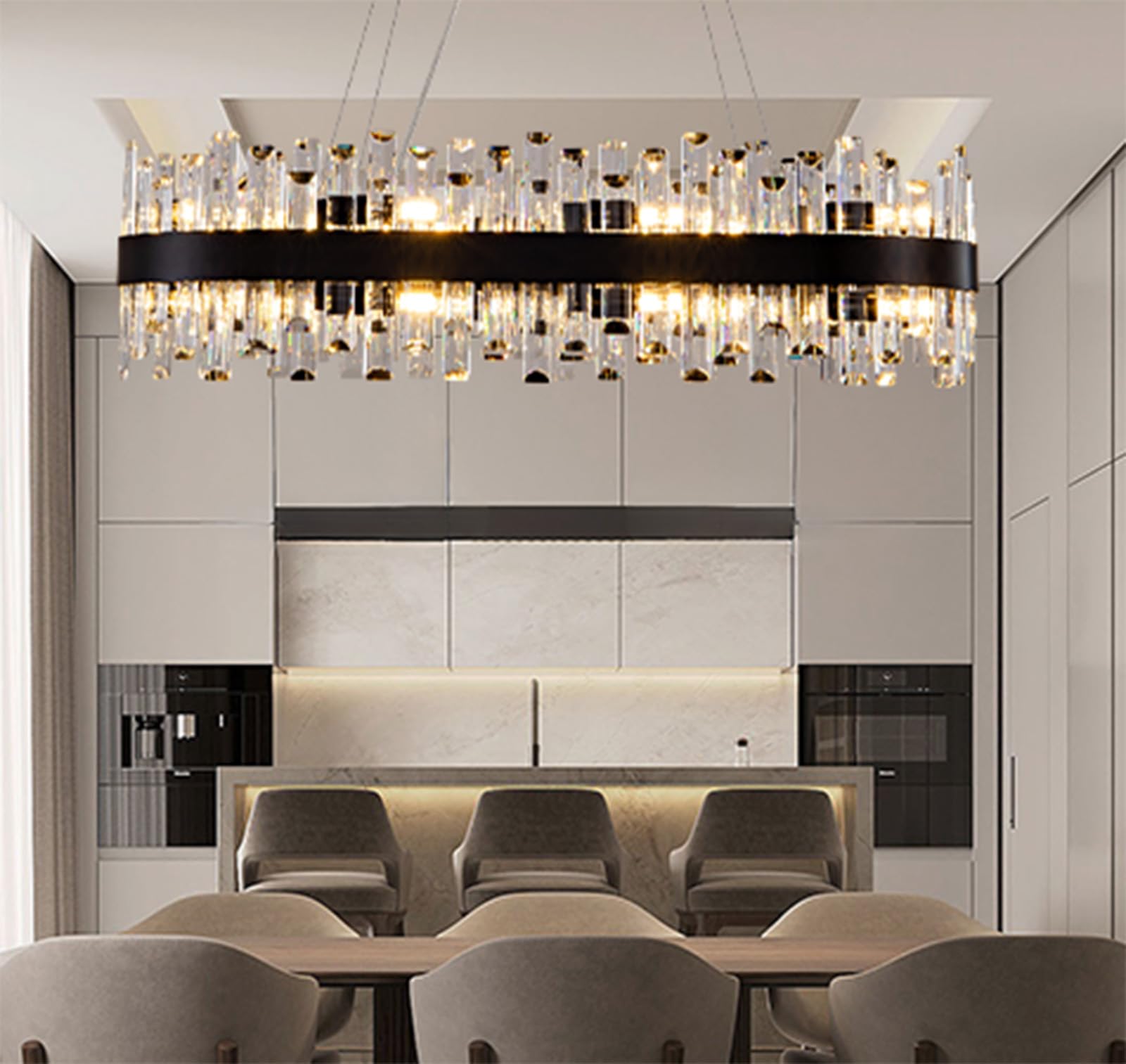 Chandelier for Dining Room, L35.4 Black Rectangle Crystal Chandelier Over Table, Modern 16 - Light Large Crystal Chandeliers Ceiling Light, Pendant Light Fixture for Kitchen Island Living Room - Camilalamps - B0CT8P57Z1