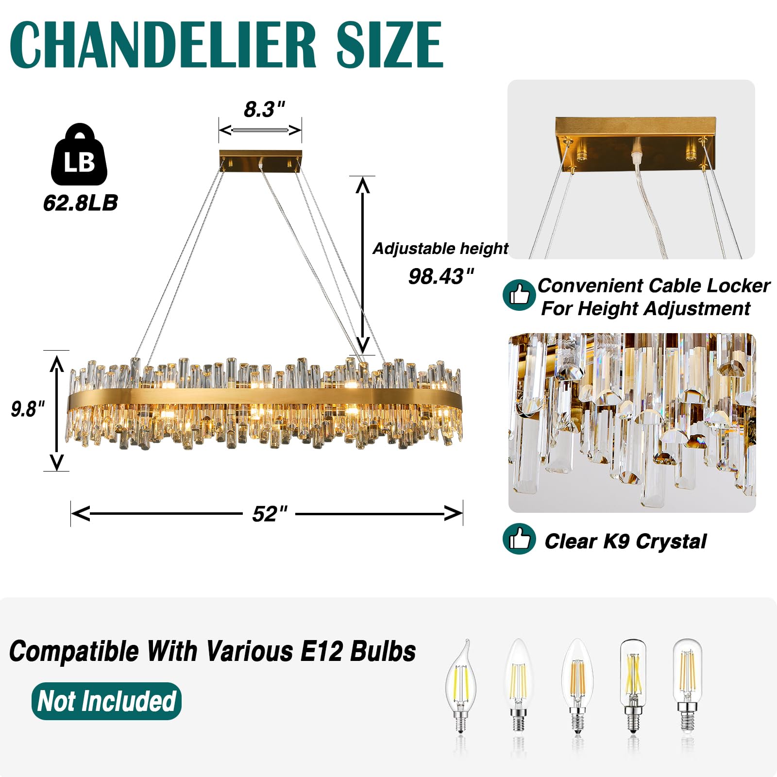 Chandelier for Dining Room, L35.4 Black Rectangle Crystal Chandelier Over Table, Modern 16 - Light Large Crystal Chandeliers Ceiling Light, Pendant Light Fixture for Kitchen Island Living Room - Camilalamps - B0CT8P57Z1