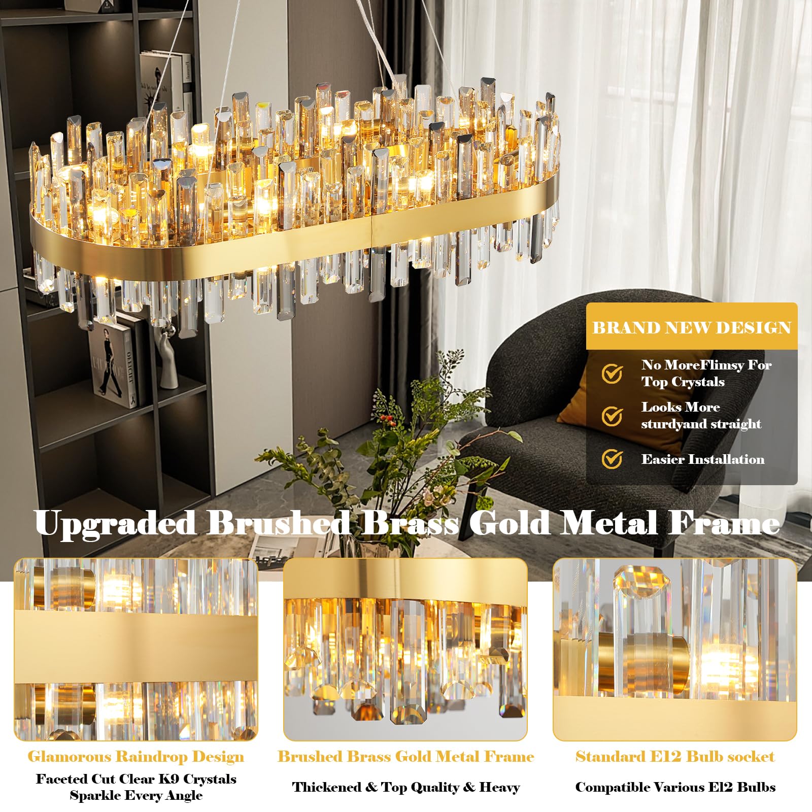 Chandelier for Dining Room, L35.4 Black Rectangle Crystal Chandelier Over Table, Modern 16 - Light Large Crystal Chandeliers Ceiling Light, Pendant Light Fixture for Kitchen Island Living Room - Camilalamps - B0CT8P57Z1