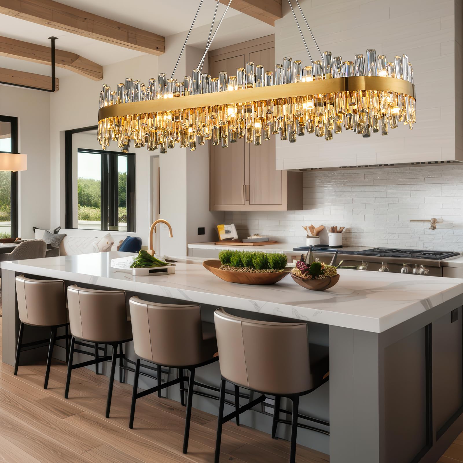 Chandelier for Dining Room, L35.4 Black Rectangle Crystal Chandelier Over Table, Modern 16 - Light Large Crystal Chandeliers Ceiling Light, Pendant Light Fixture for Kitchen Island Living Room - Camilalamps - B0CT8P57Z1