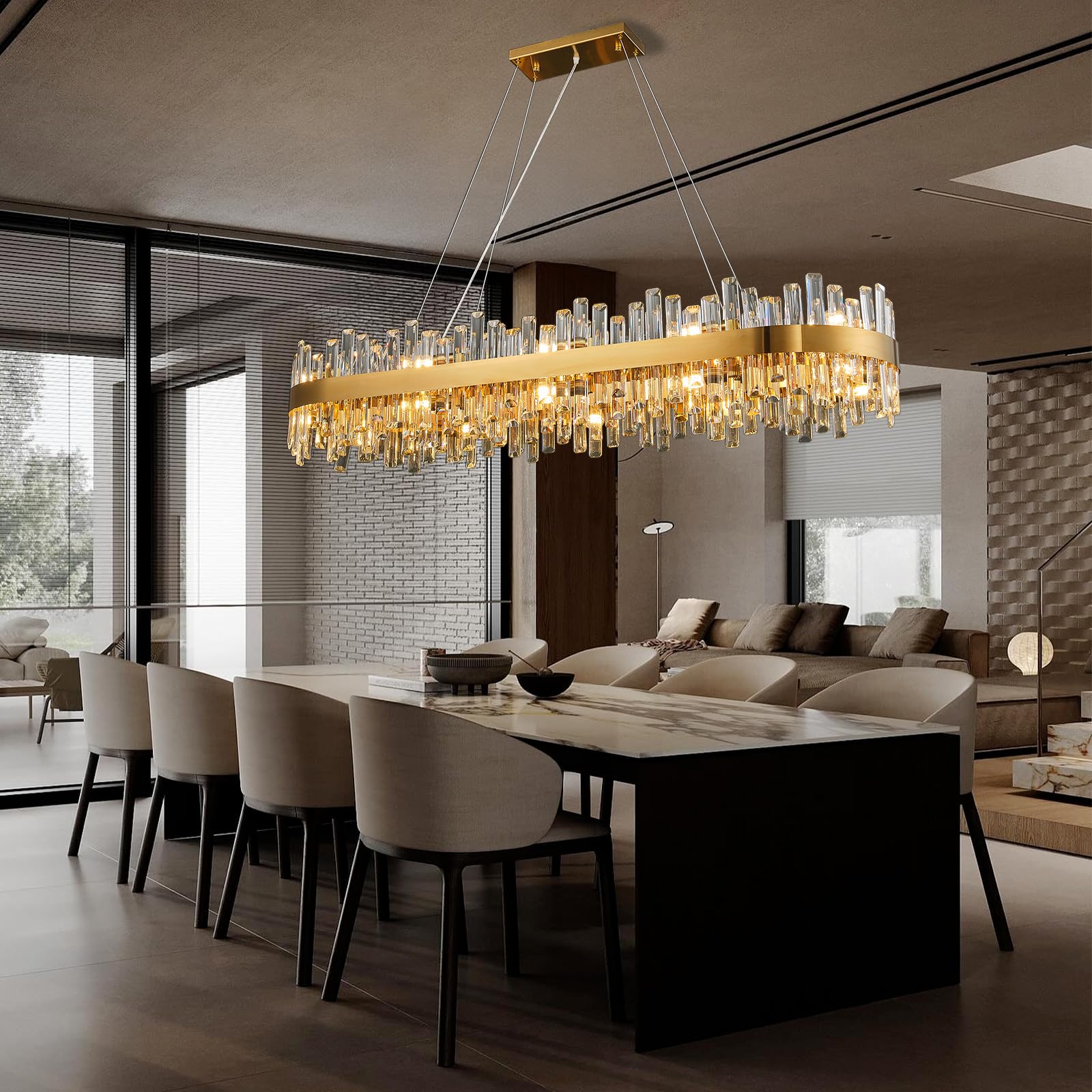 Chandelier for Dining Room, L35.4 Black Rectangle Crystal Chandelier Over Table, Modern 16 - Light Large Crystal Chandeliers Ceiling Light, Pendant Light Fixture for Kitchen Island Living Room - Camilalamps - B0CT8P57Z1