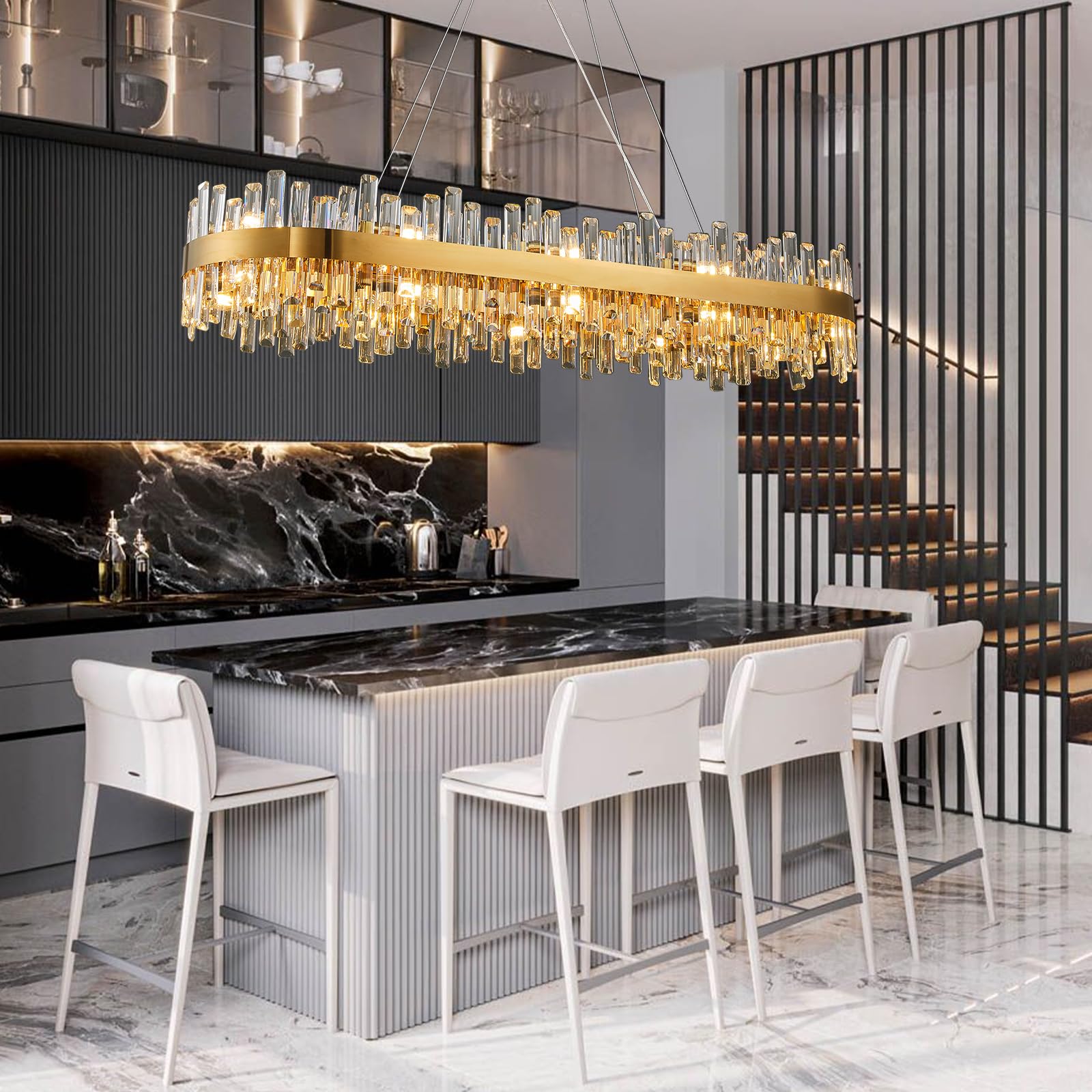 Chandelier for Dining Room, L35.4 Black Rectangle Crystal Chandelier Over Table, Modern 16 - Light Large Crystal Chandeliers Ceiling Light, Pendant Light Fixture for Kitchen Island Living Room - Camilalamps - B0CT8P57Z1