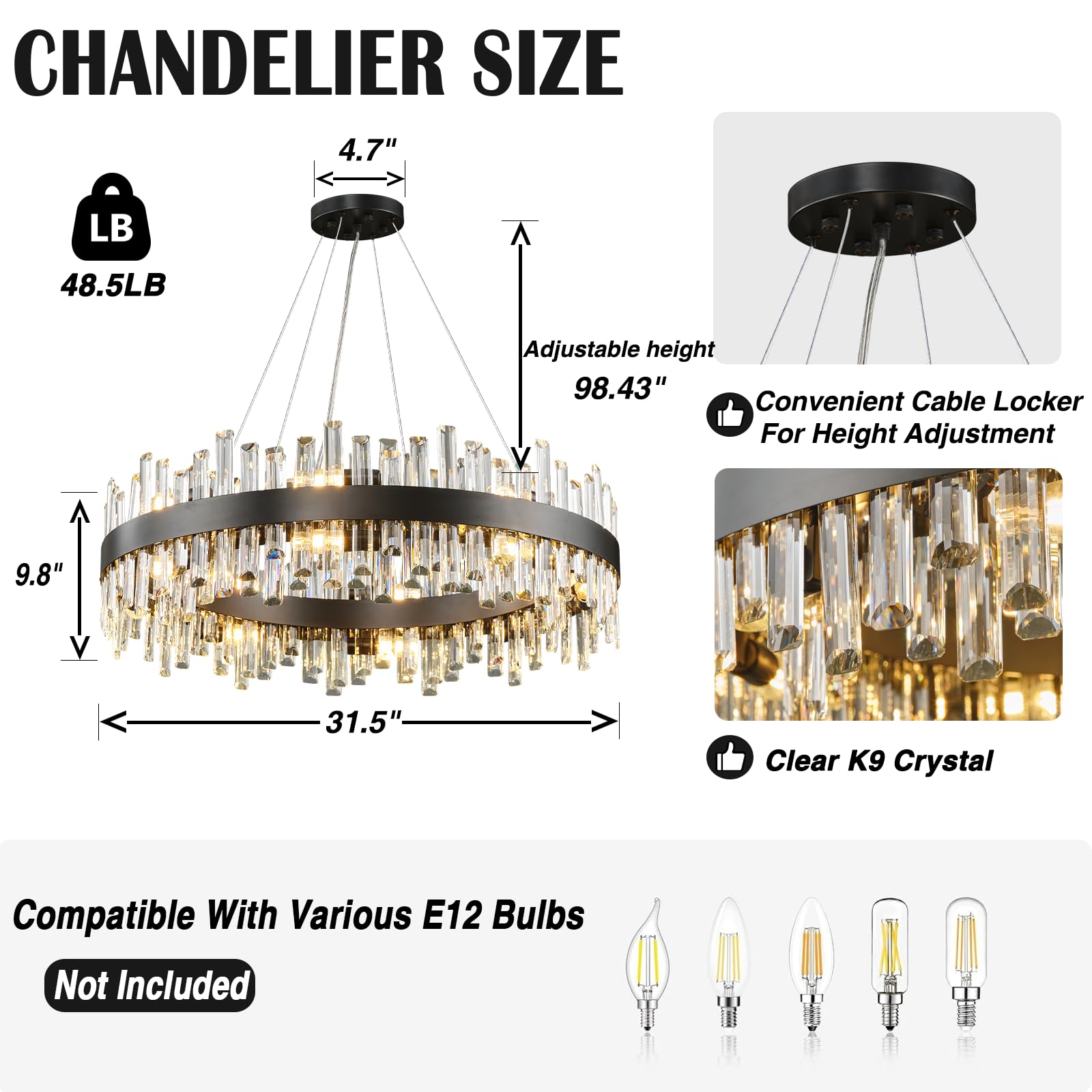 Chandelier for Dining Room, L35.4 Black Rectangle Crystal Chandelier Over Table, Modern 16 - Light Large Crystal Chandeliers Ceiling Light, Pendant Light Fixture for Kitchen Island Living Room - Camilalamps - B0CT8P57Z1