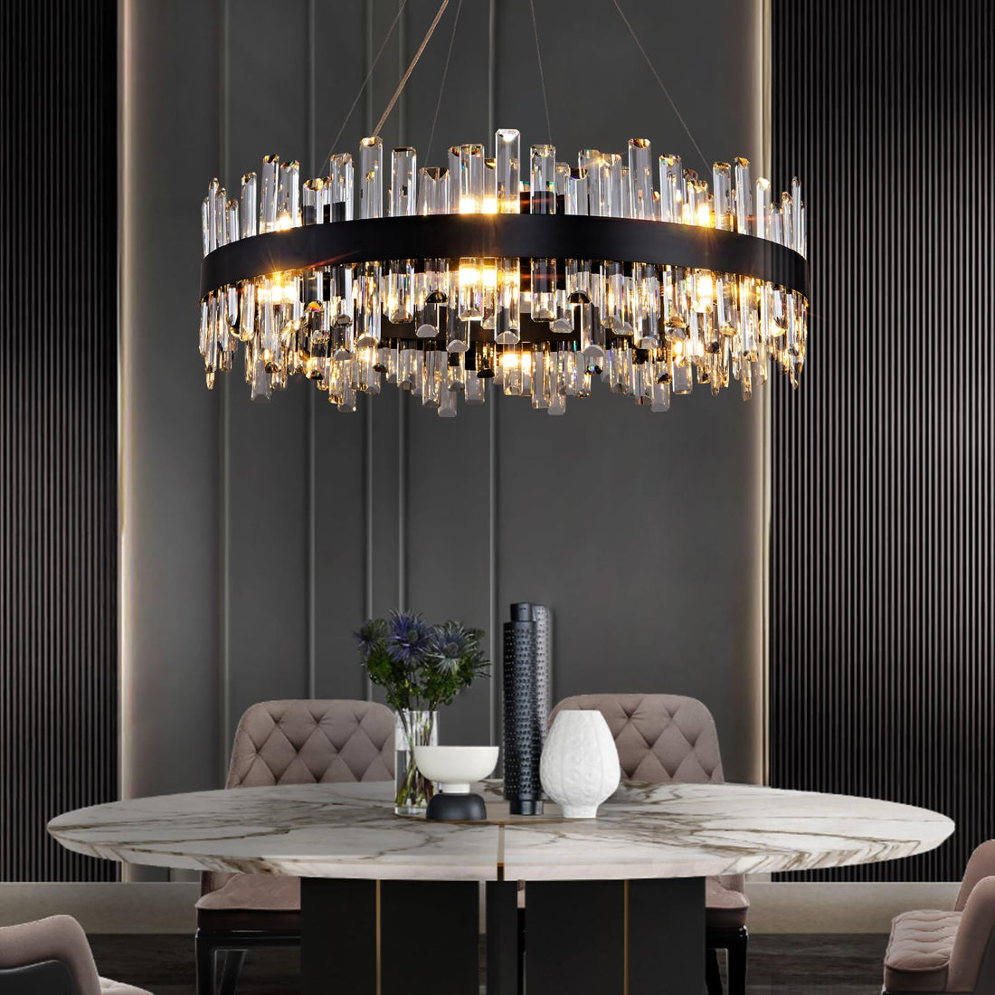 Chandelier for Dining Room, L35.4 Black Rectangle Crystal Chandelier Over Table, Modern 16 - Light Large Crystal Chandeliers Ceiling Light, Pendant Light Fixture for Kitchen Island Living Room - Camilalamps - B0D69ZSZTM
