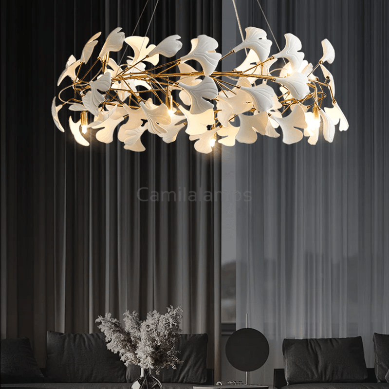 Creative Porcelain Ginkgo Leaf Round Chandelier - Camilalamps - ILC0381