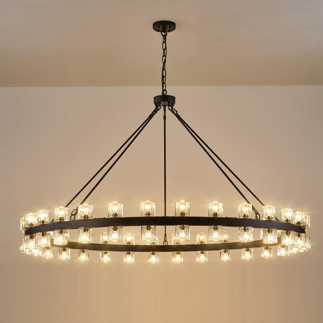 Crystal Black Rectangular Chandelier Light Fixture,54 in Dining Room Chandelier Over Table,Modern Chandelier For Living Room,Arcachon Chandelier,Kitchen Island Chandelier Includes 60xG4 Bulbs - Camilalamps - B0DS1VV1K6