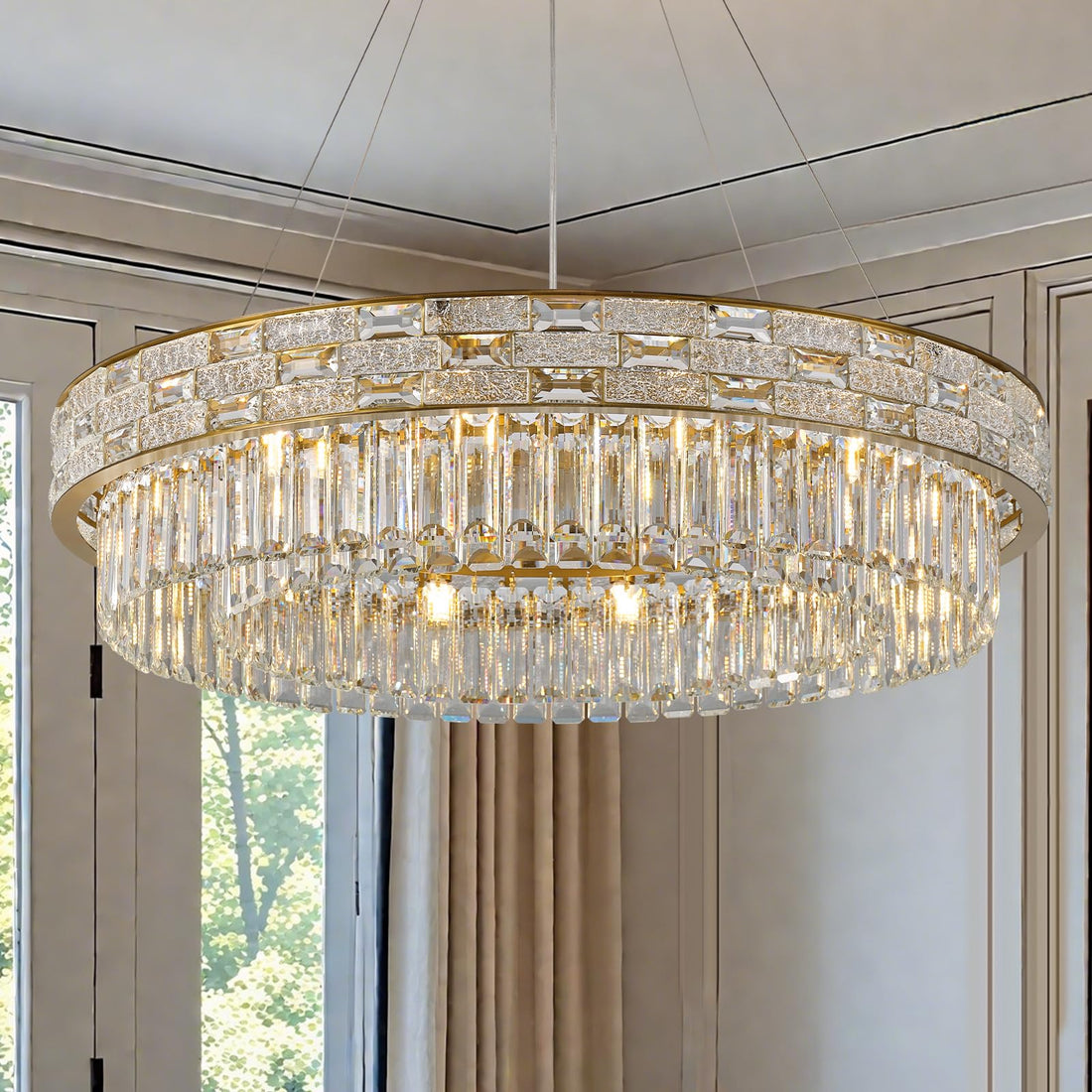 Crystal Chandeliers,31" Modern Gold Chandelier Pendant Light Fixture, Large Luxury Round Chandelier for Living Room Entryway - Camilalamps - B0FH6DP7V9