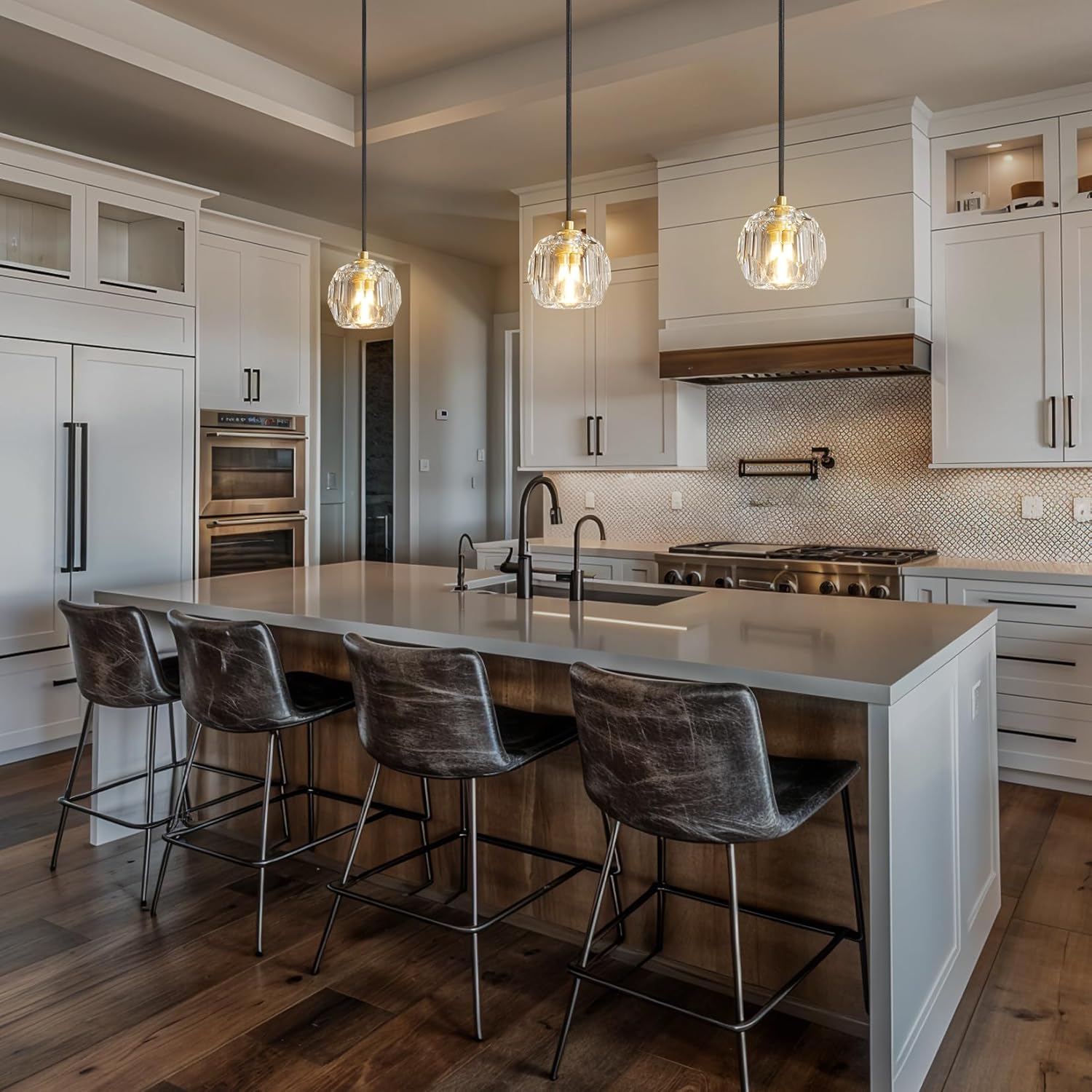 Crystal Pendant Light Kitchen Island, Adjustable Brass Pendant Light Fixtures, Indoor Modern Pendant Lights Over Island for Living Room, Dining Room, Bedroom, Bathroom(Bulb Included) - Camilalamps - B0F9KZ8BK5