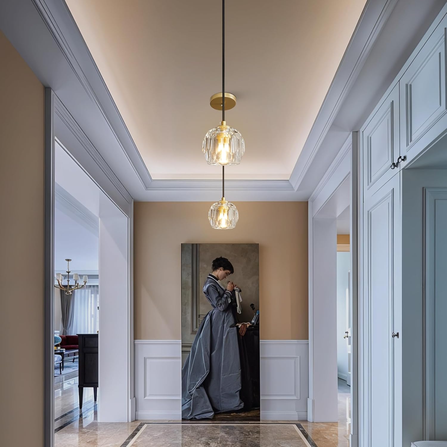 Crystal Pendant Light Kitchen Island, Adjustable Brass Pendant Light Fixtures, Indoor Modern Pendant Lights Over Island for Living Room, Dining Room, Bedroom, Bathroom(Bulb Included) - Camilalamps - B0F9KZ8BK5