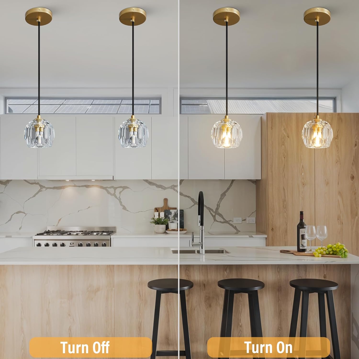 Crystal Pendant Light Kitchen Island, Adjustable Brass Pendant Light Fixtures, Indoor Modern Pendant Lights Over Island for Living Room, Dining Room, Bedroom, Bathroom(Bulb Included) - Camilalamps - B0F9KZ8BK5