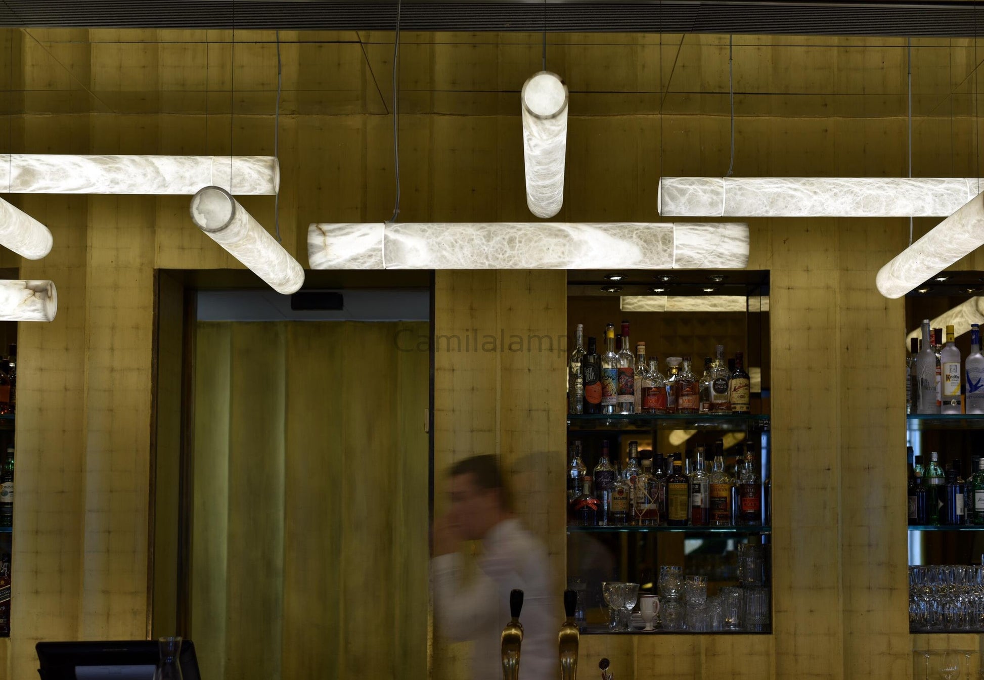 Cylindrical Alabaster Linear Chandelier - Camilalamps - Cylin-1285-1-11