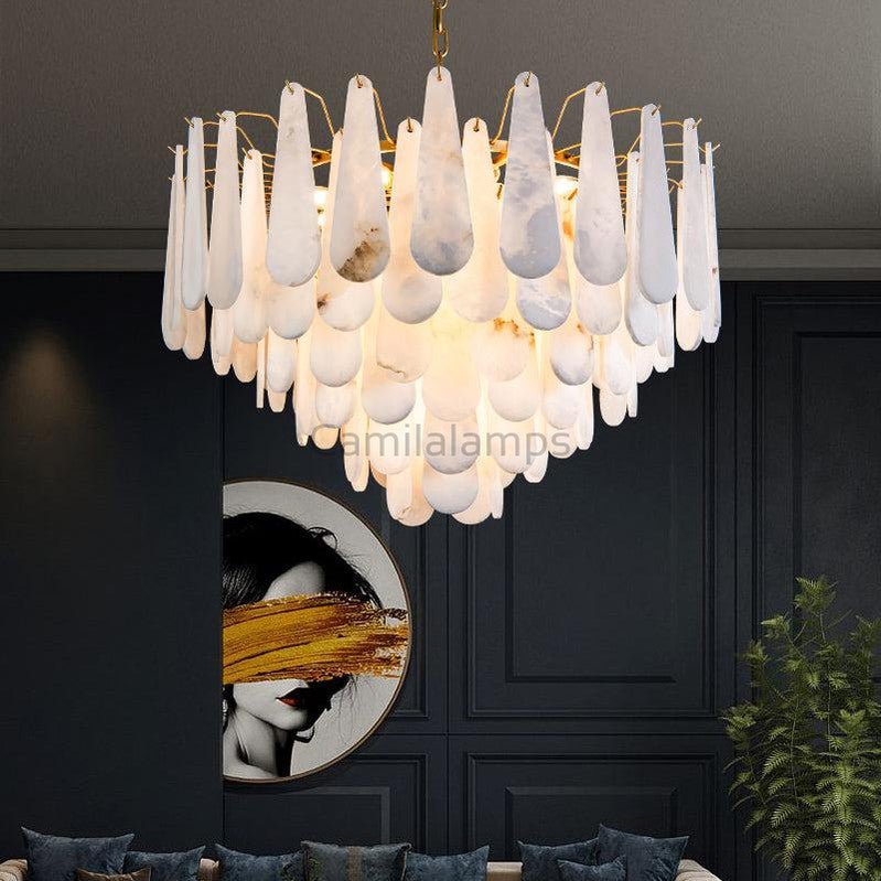 Damaris Alabaster Foyer Modern Art Chandelier - Camilalamps