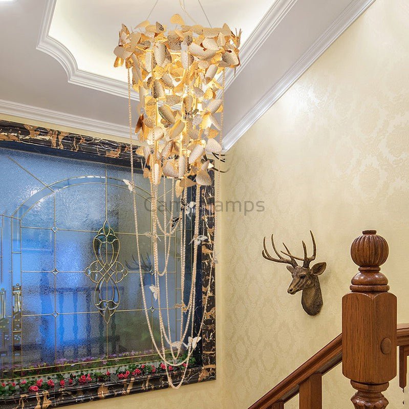 Della Modern Gold Leaf Staircase Chandelier - Camilalamps - ILC1019