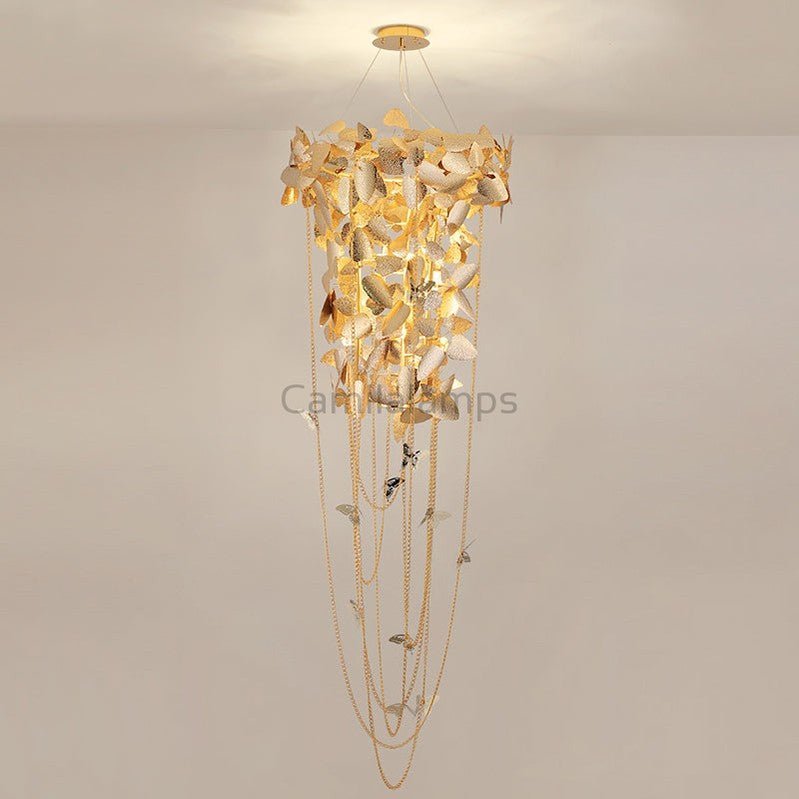 Della Modern Gold Leaf Staircase Chandelier - Camilalamps - ILC1021