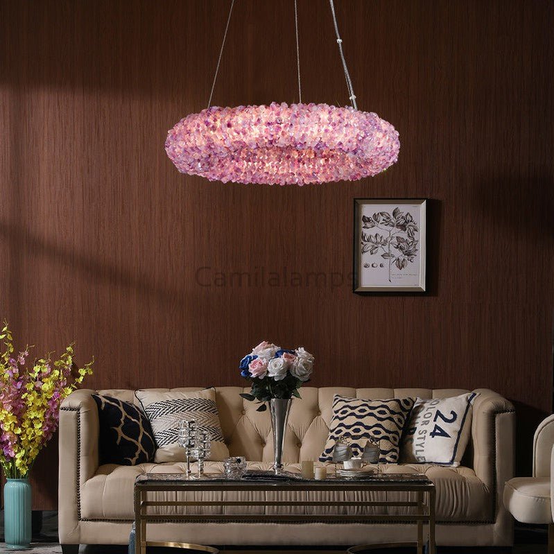 Derek Modern Pink Crystal Cluster Round Chandelier - Camilalamps - ILM1072