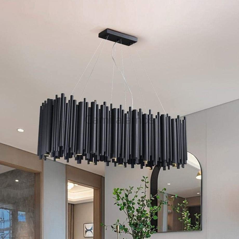 Dore Black Tubular Rectangle Chandelier 32" 40" - Camilalamps - CA - Dore - L31 - 1