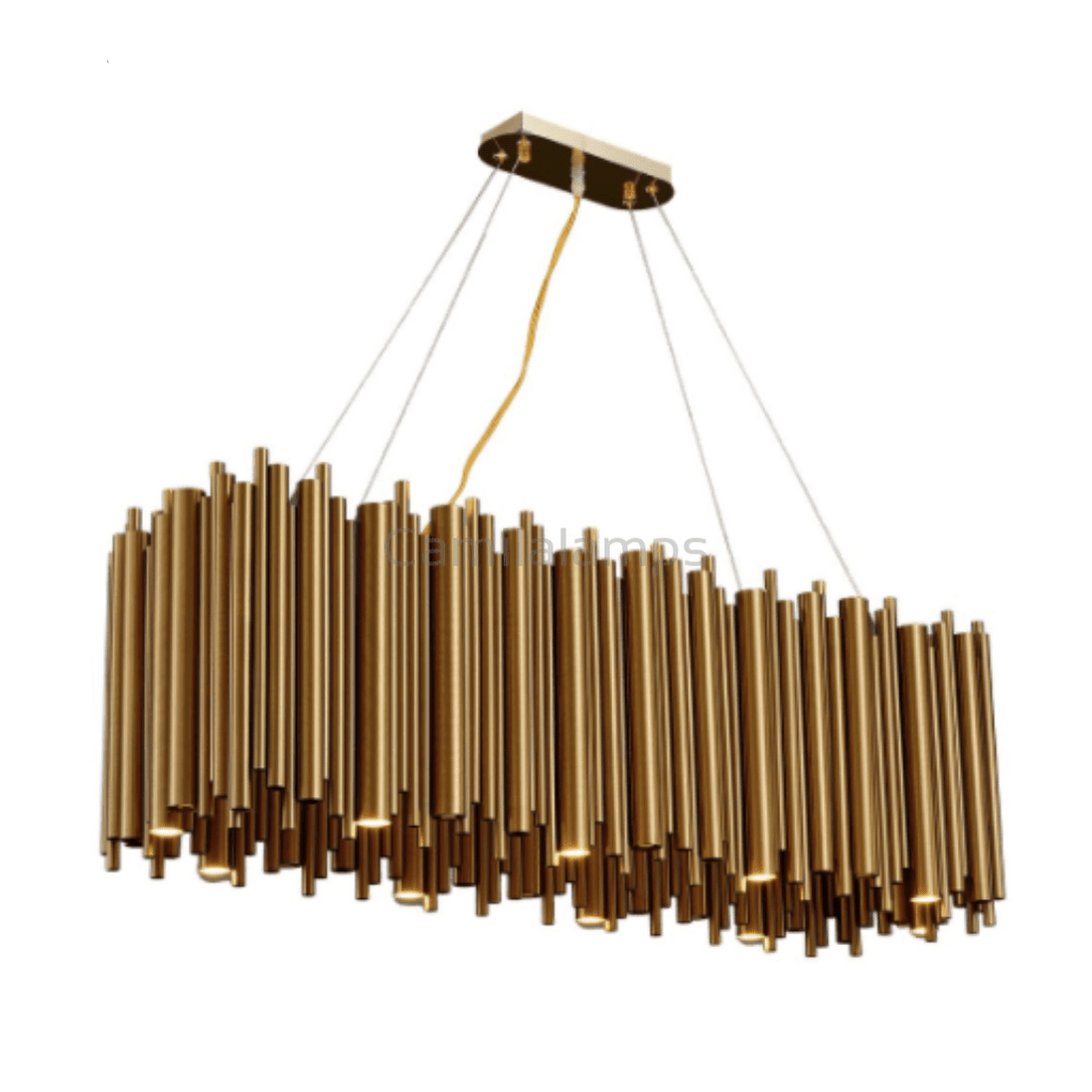 Dore Brass Tubular Rectangle Chandelier 32" 39" - Camilalamps - Ca-1Dore-1BL32-11