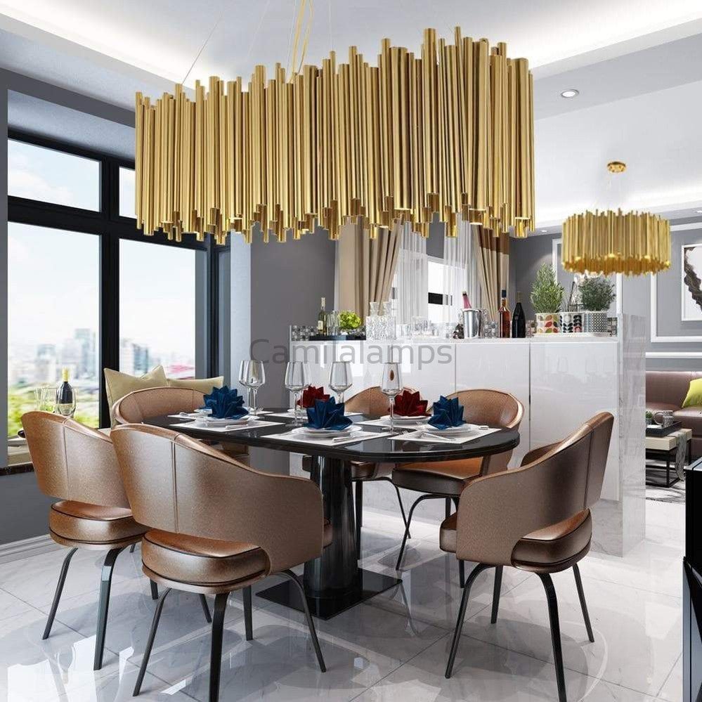 Dore Brass Tubular Rectangle Chandelier 32" 39" - Camilalamps - Ca-1Dore-1BL32-11