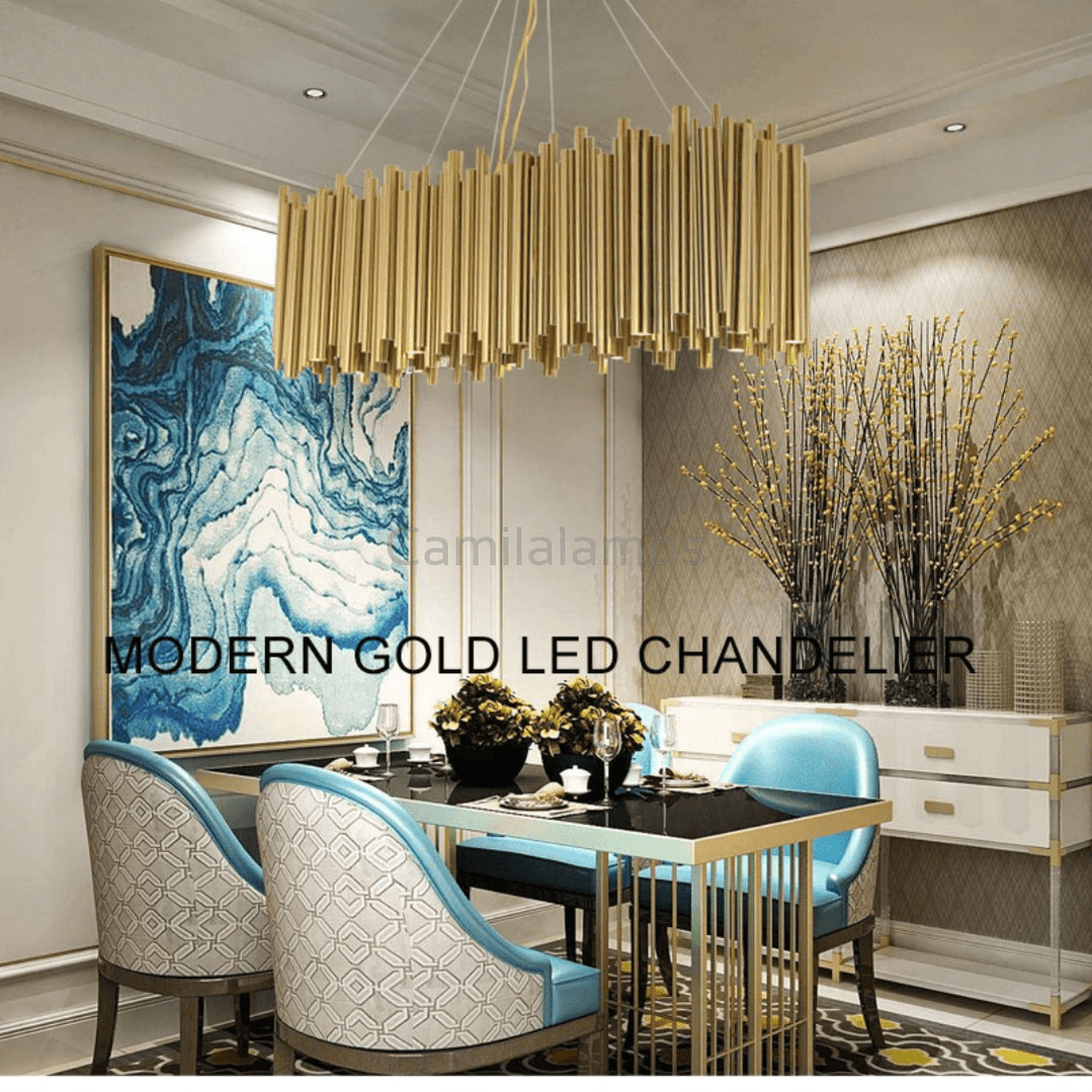 Dore Brass Tubular Rectangle Chandelier 32" 39" - Camilalamps - Ca-1Dore-1BL32-11