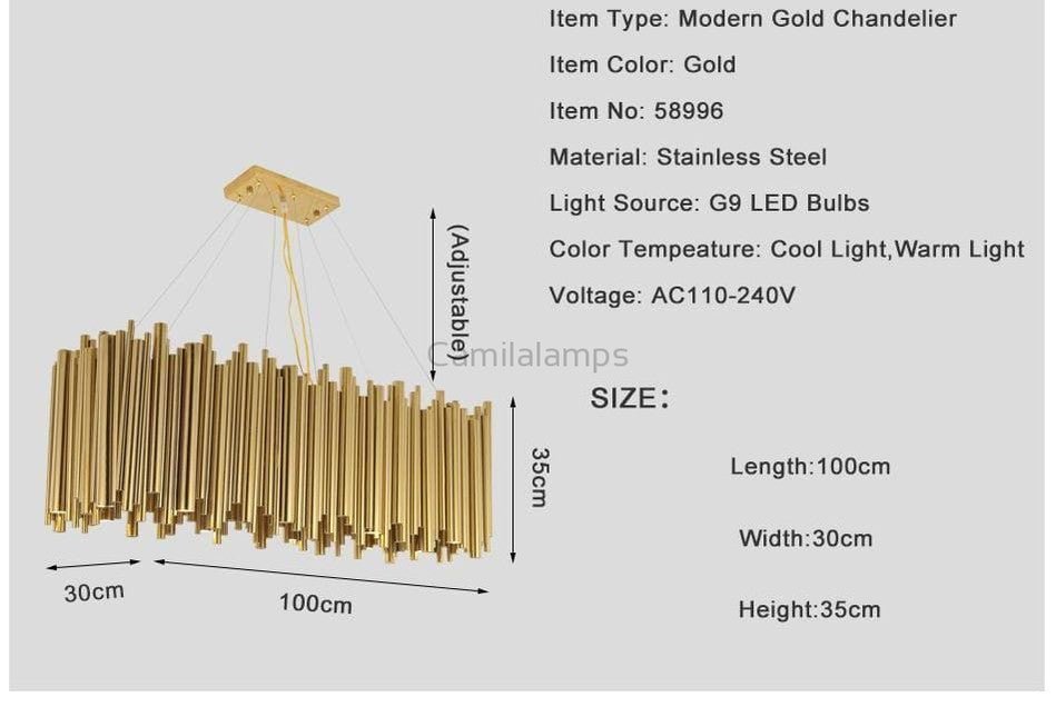 Dore Brass Tubular Rectangle Chandelier 32" 39" - Camilalamps - Ca-1Dore-1BL32-11