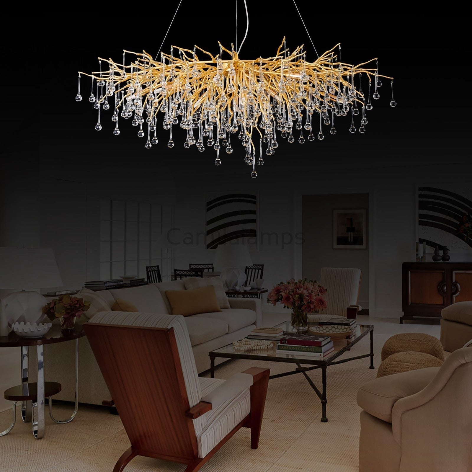 Doris Crystal Rectangular Branch Chandelier L45" - Camilalamps - Ca-1531