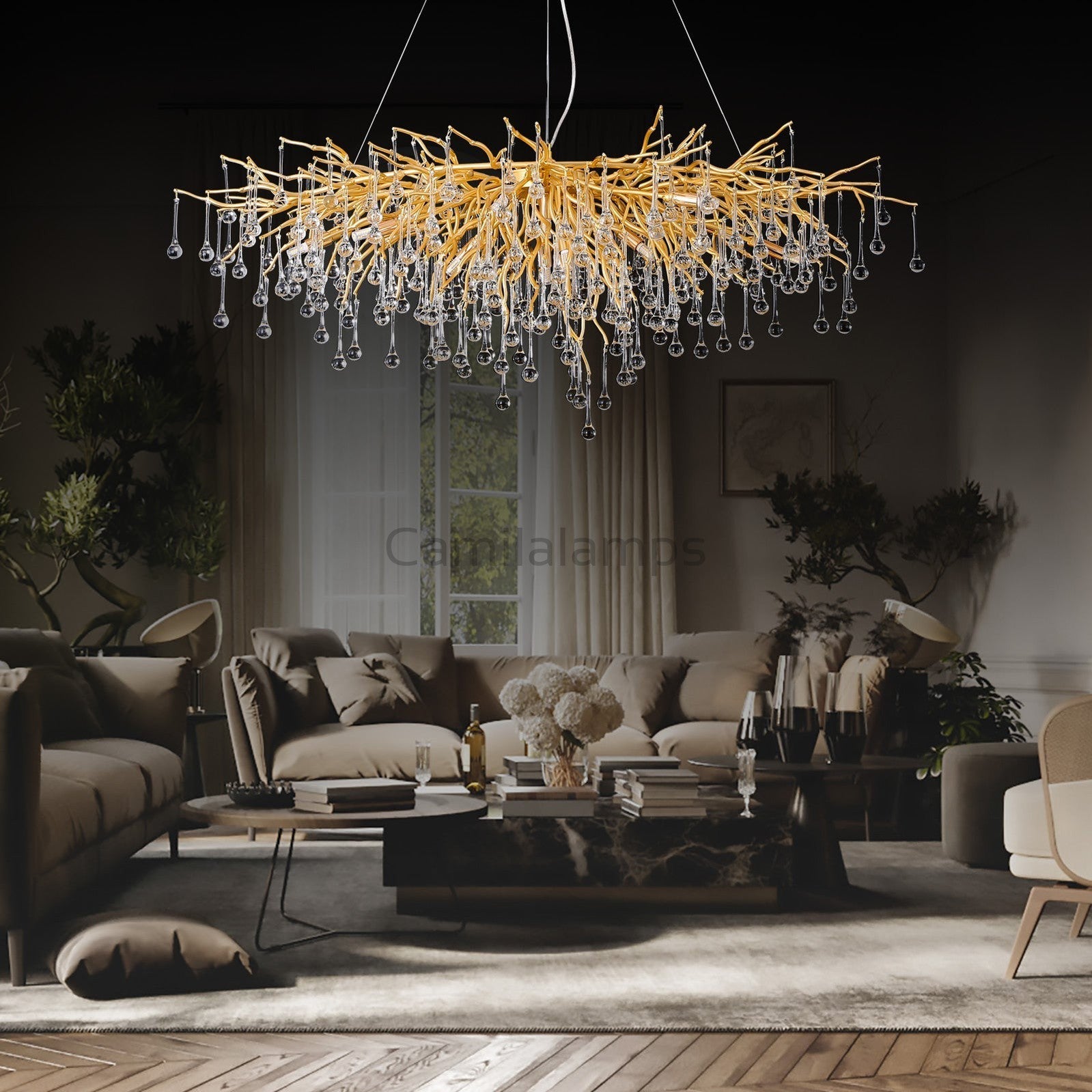 Doris Crystal Rectangular Branch Chandelier L45" - Camilalamps - CA - 531