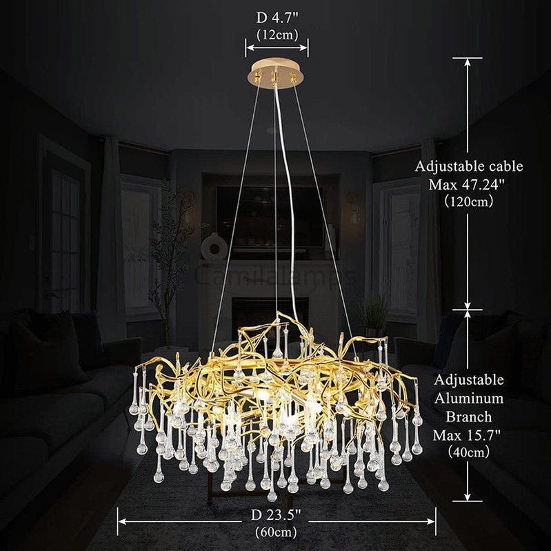 Doris Crystal Round Branch Chandelier 23.5"D Gold - Camilalamps - Ca-1536