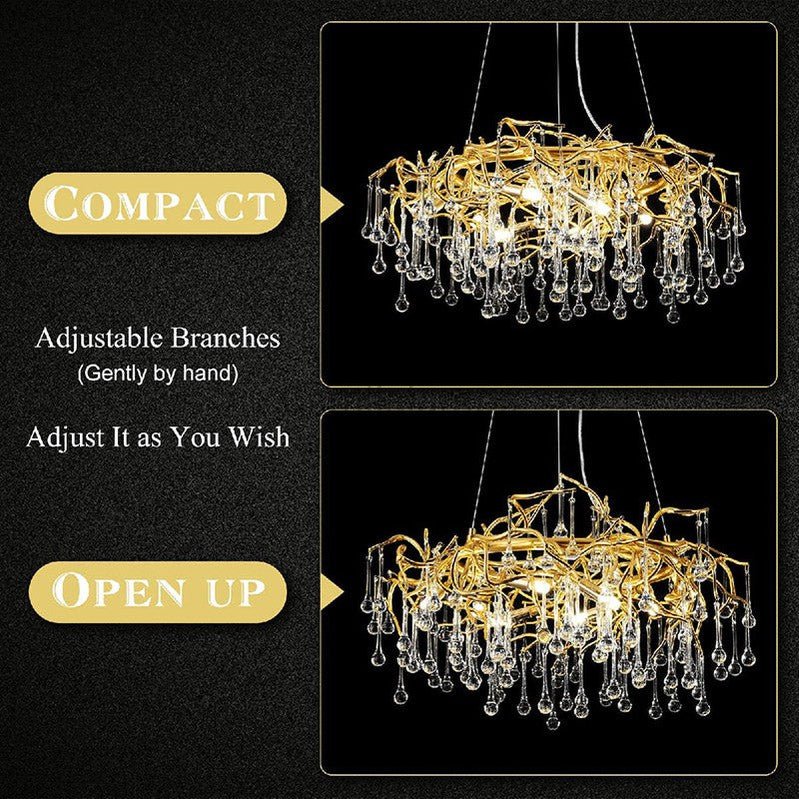 Doris Crystal Round Branch Chandelier 23.5"D Gold - Camilalamps - CA - 536