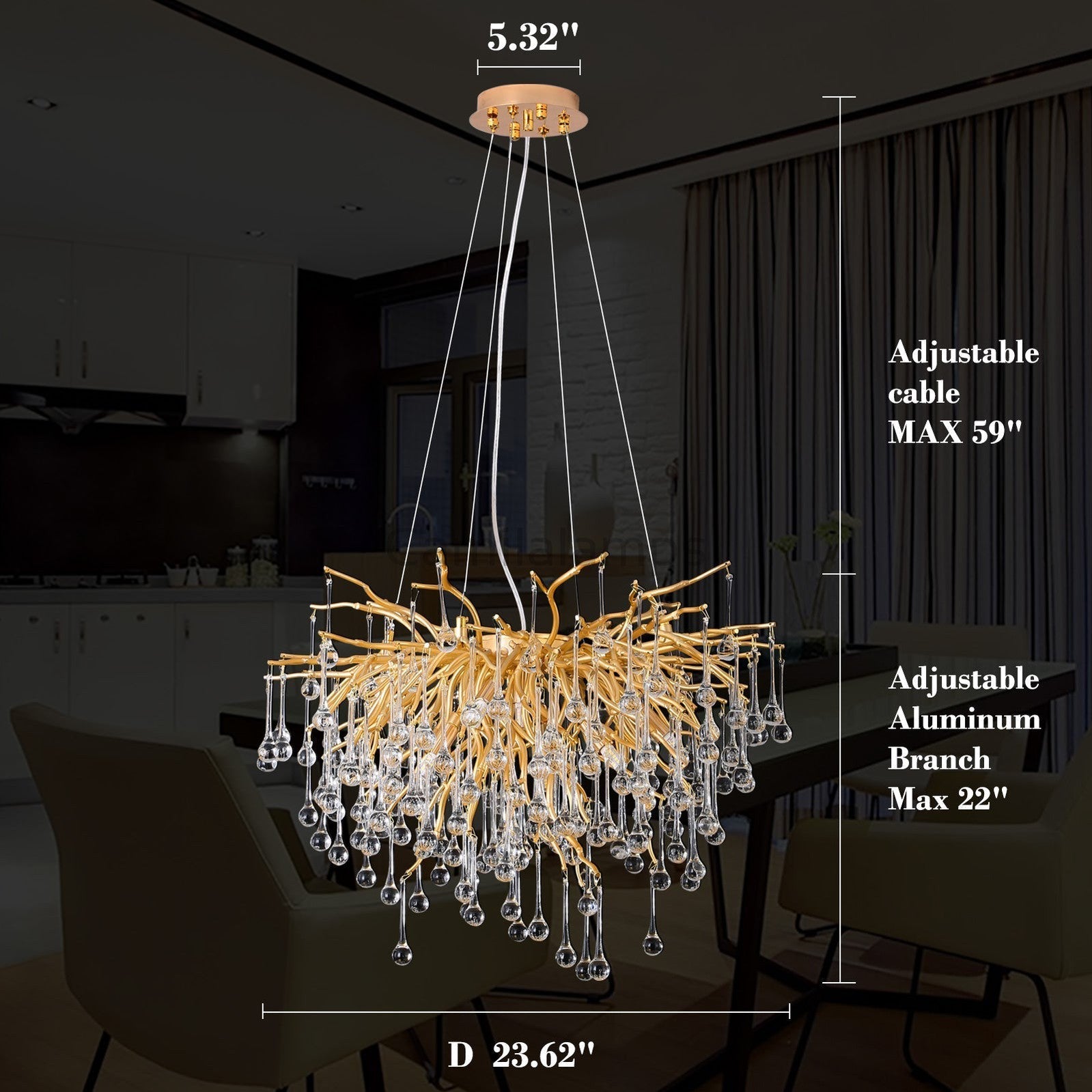 Doris Rain Branch Chandelier 23.5"D Gold - Camilalamps - CA - 530