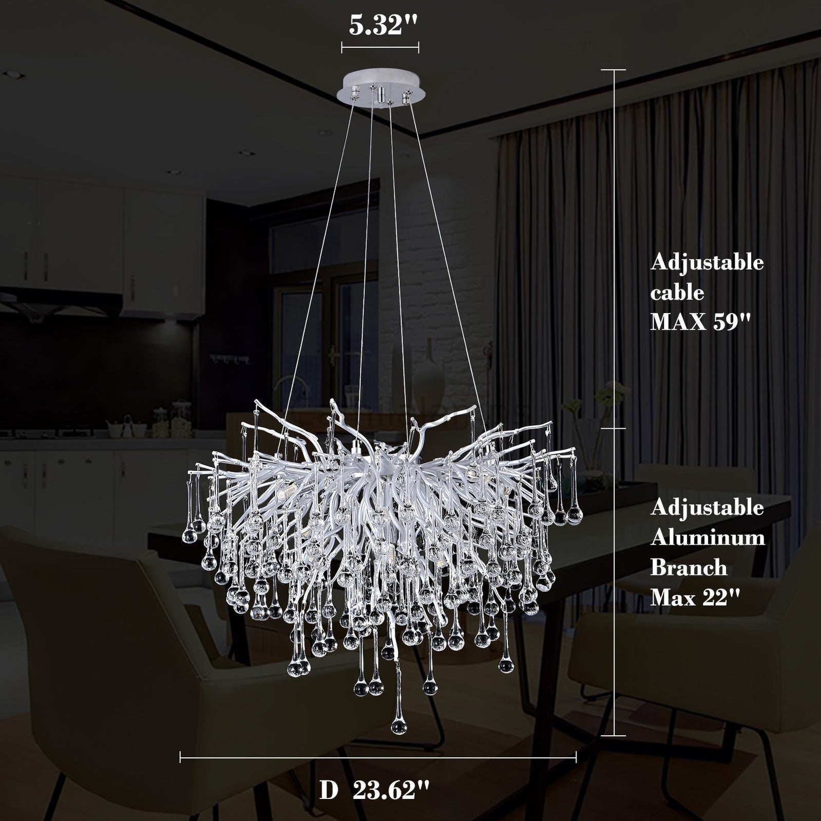 Doris Rain Branch Chandelier Dia 23.5" Silver - Camilalamps - CA - 533
