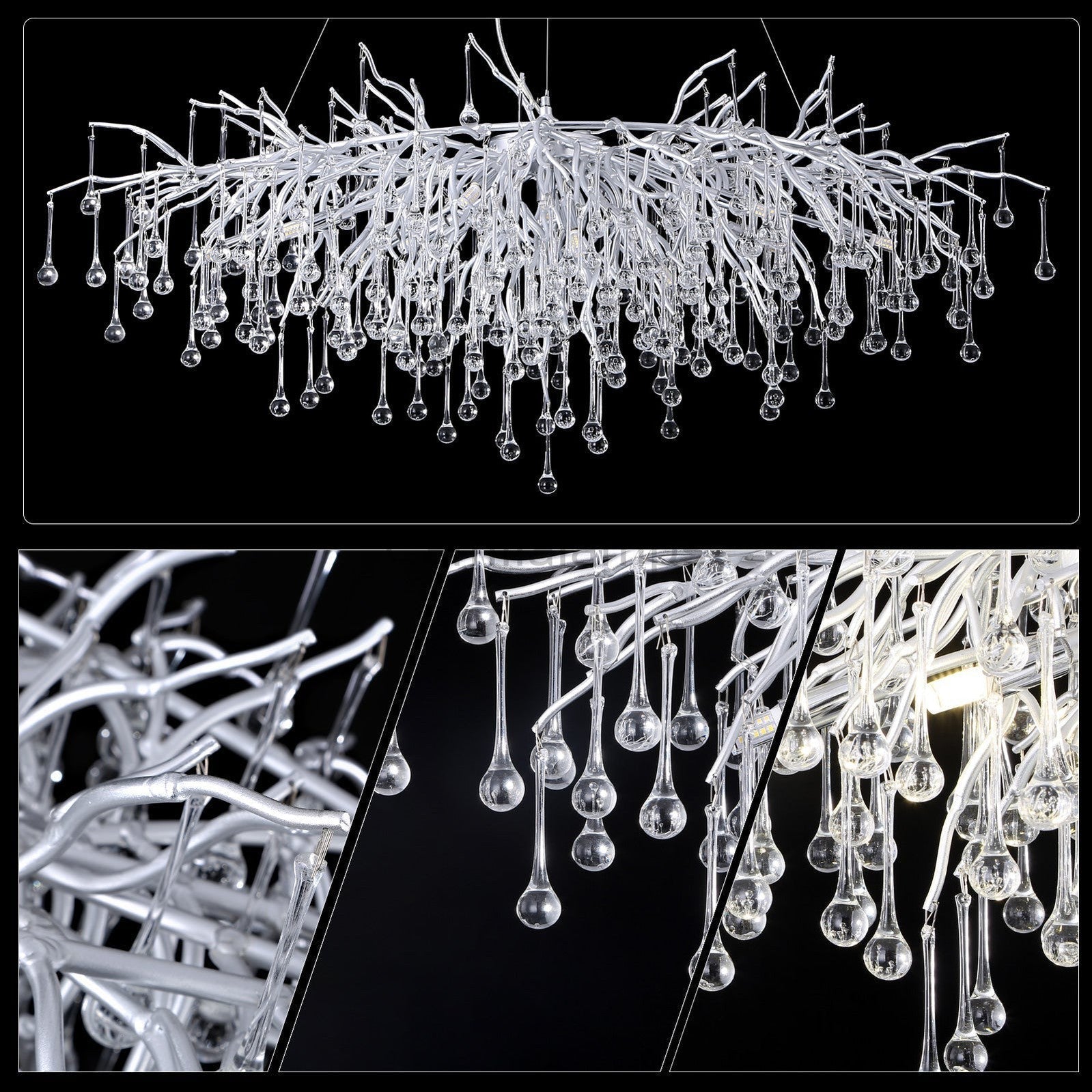 Doris Rectangle Branch Chandelier 45"L Silver - Camilalamps - Ca-1532