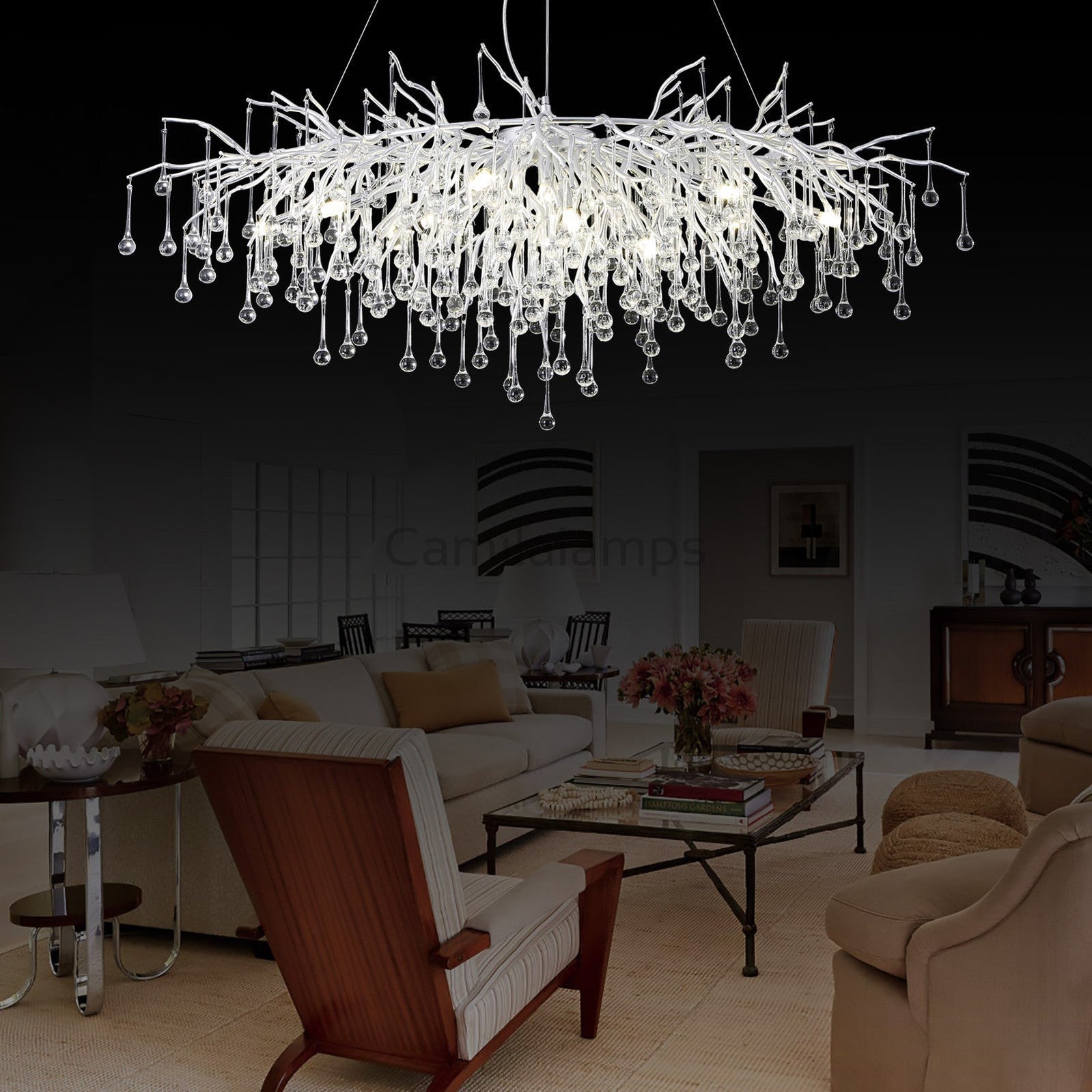 Doris Rectangle Branch Chandelier 45"L Silver - Camilalamps - Ca-1532