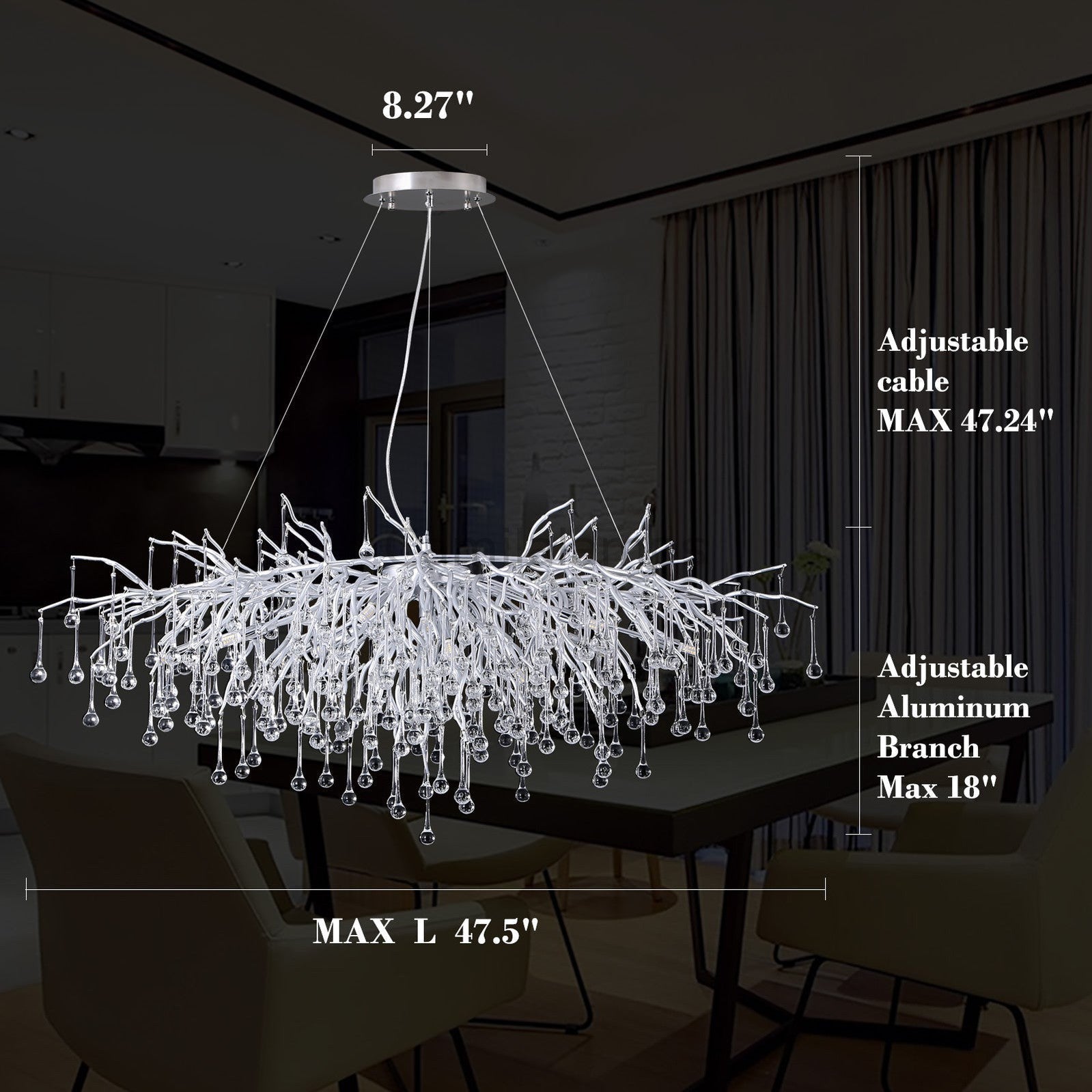 Doris Rectangle Branch Chandelier 45"L Silver - Camilalamps - CA - 532