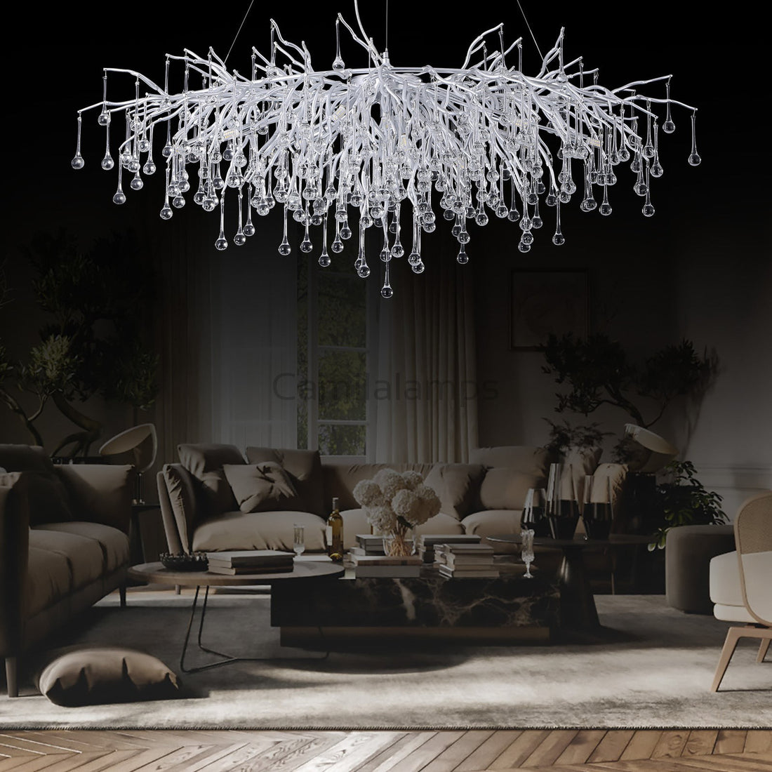 Doris Rectangle Branch Chandelier 45"L Silver - Camilalamps - CA - 532
