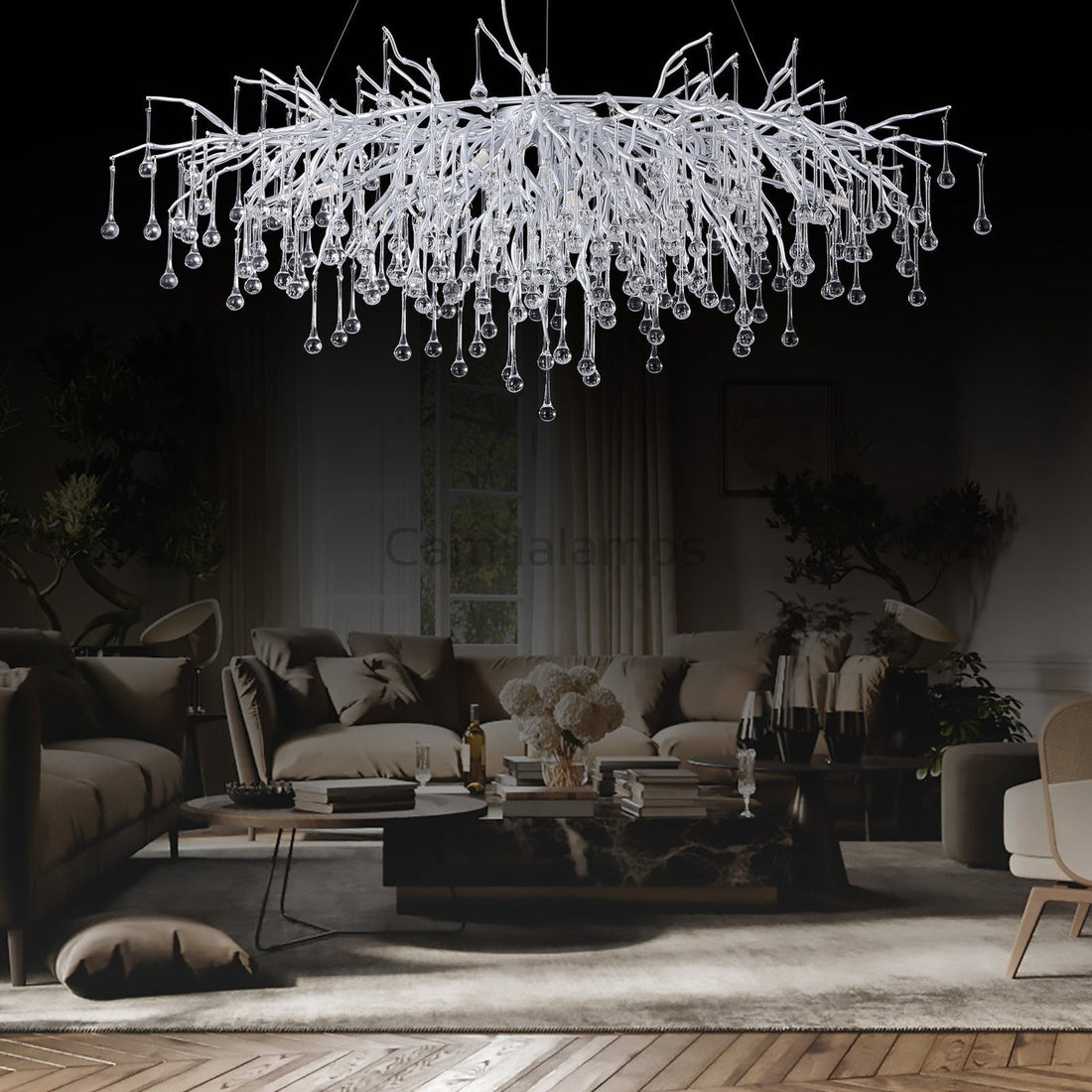 Doris Rectangle Branch Chandelier 45"L Silver - Camilalamps - Ca-1532