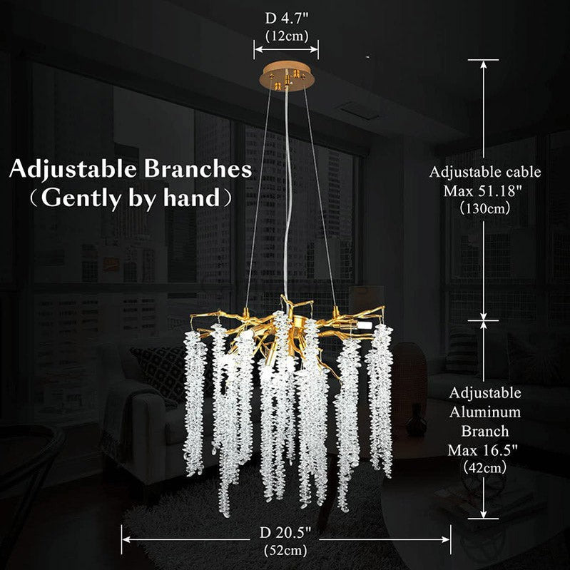 Doris White Crystal Branch Round Chandelier D20.5" L45" - Camilalamps - Ca-1540